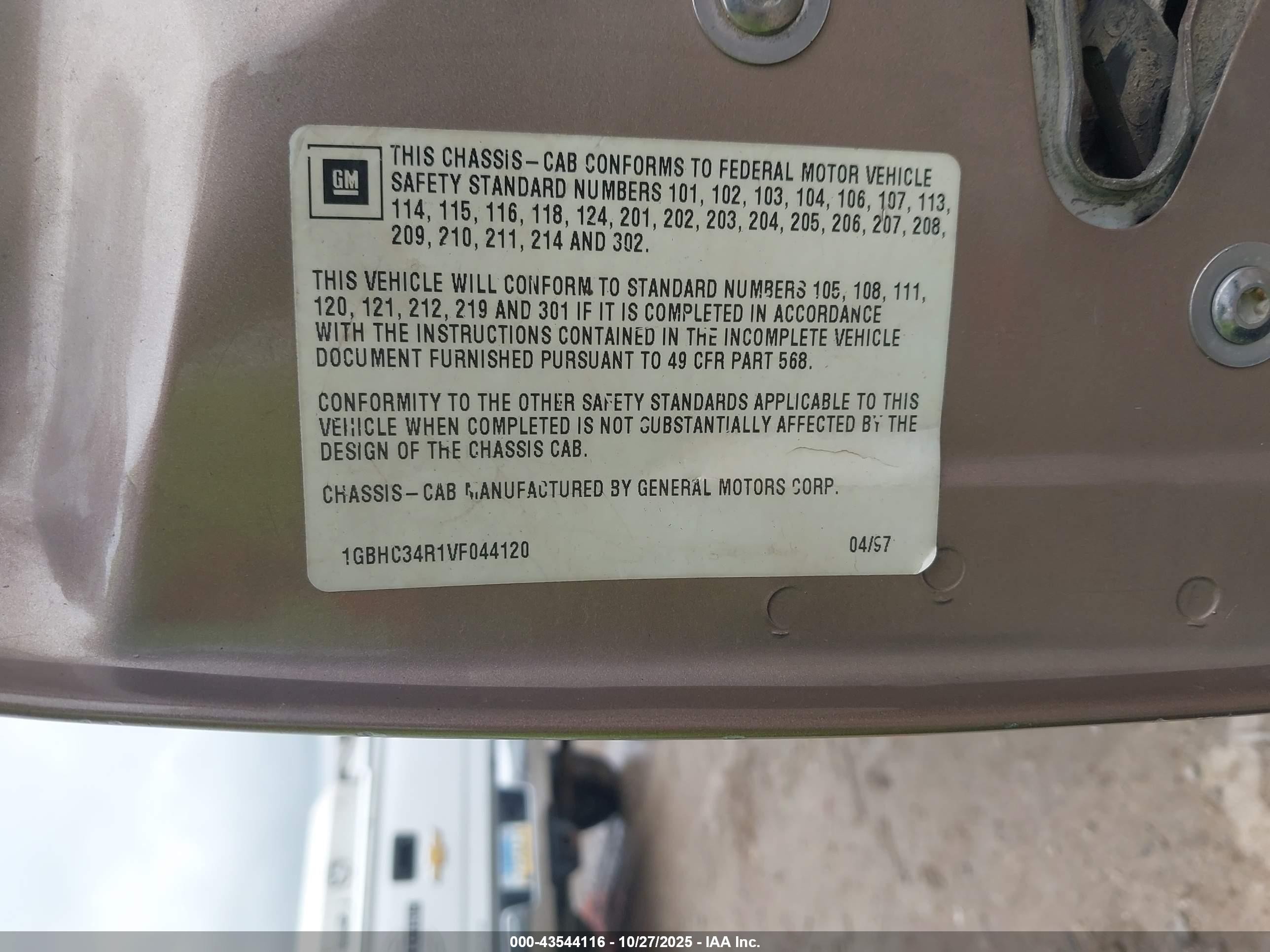 1997 Chevrolet C3500 Chassis   Brown vin: 1GBHC34R1VF044120