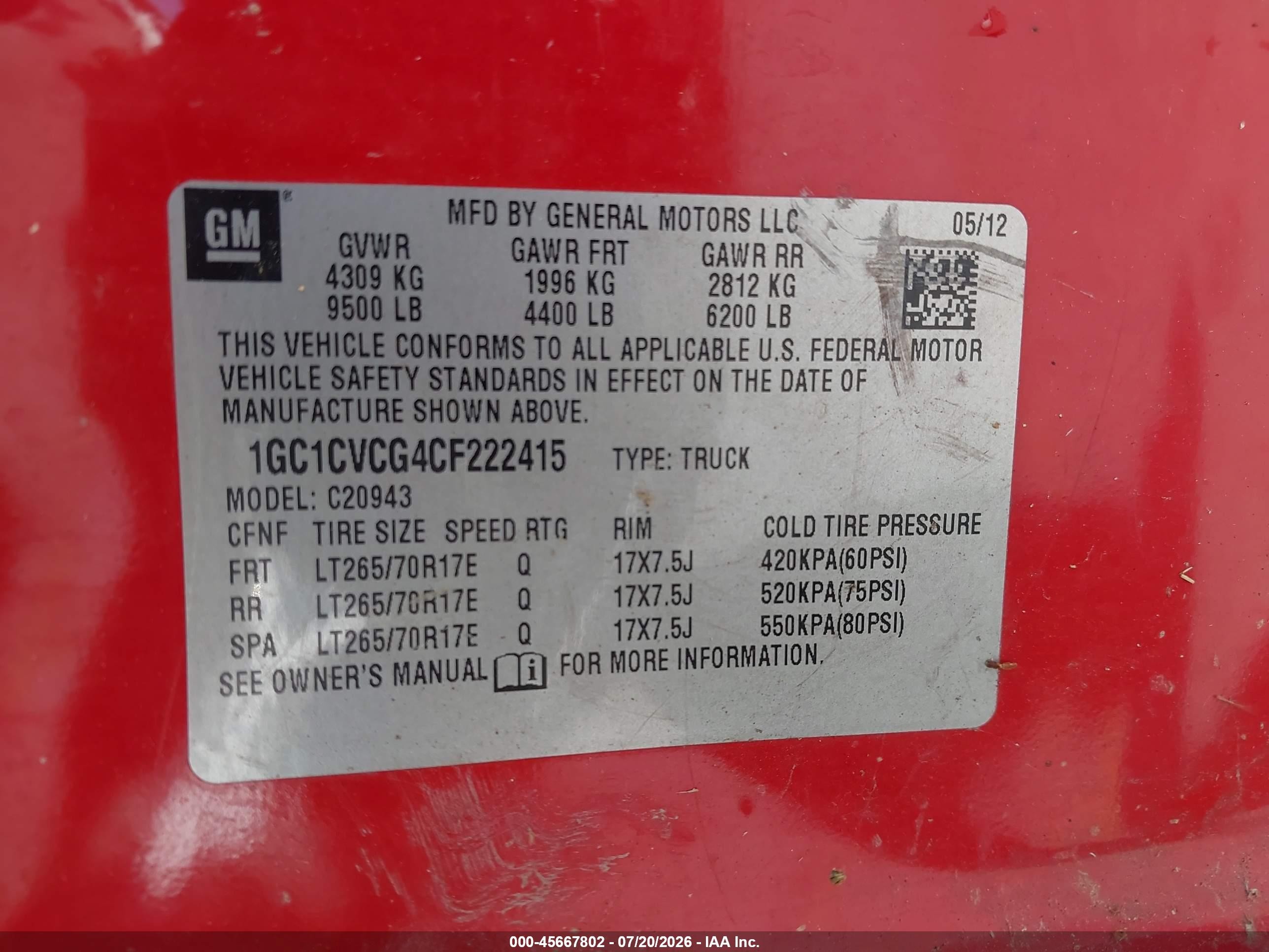 2012 Chevrolet Silverado 2500hd Work Truck Red vin: 1GC1CVCG4CF222415