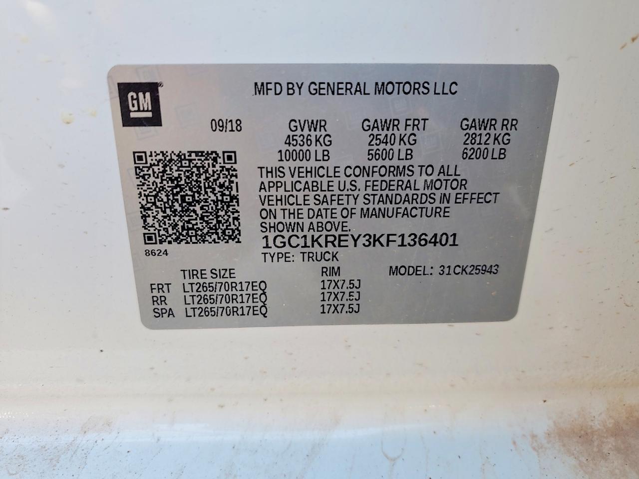 2019 Chevrolet Silverado K2500 Heavy Duty White vin: 1GC1KREY3KF136401