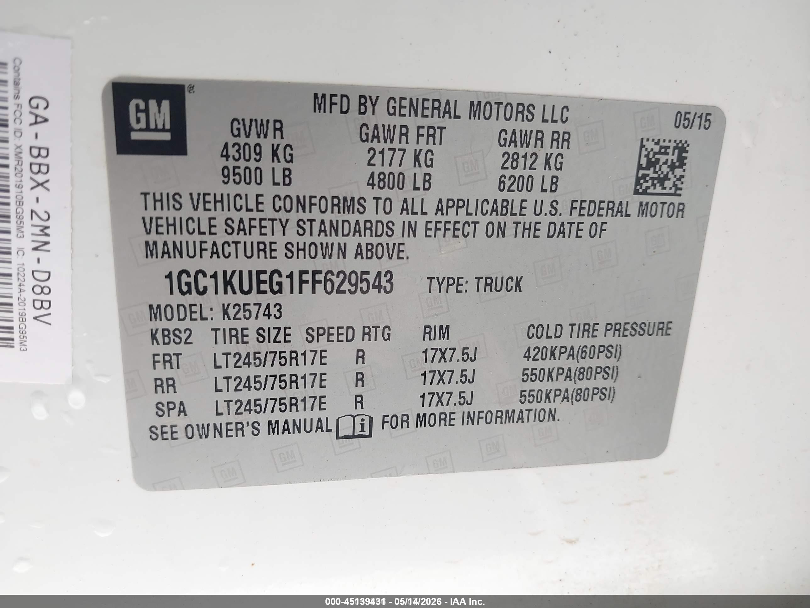 2015 Chevrolet Silverado 2500hd Wt White vin: 1GC1KUEG1FF629543