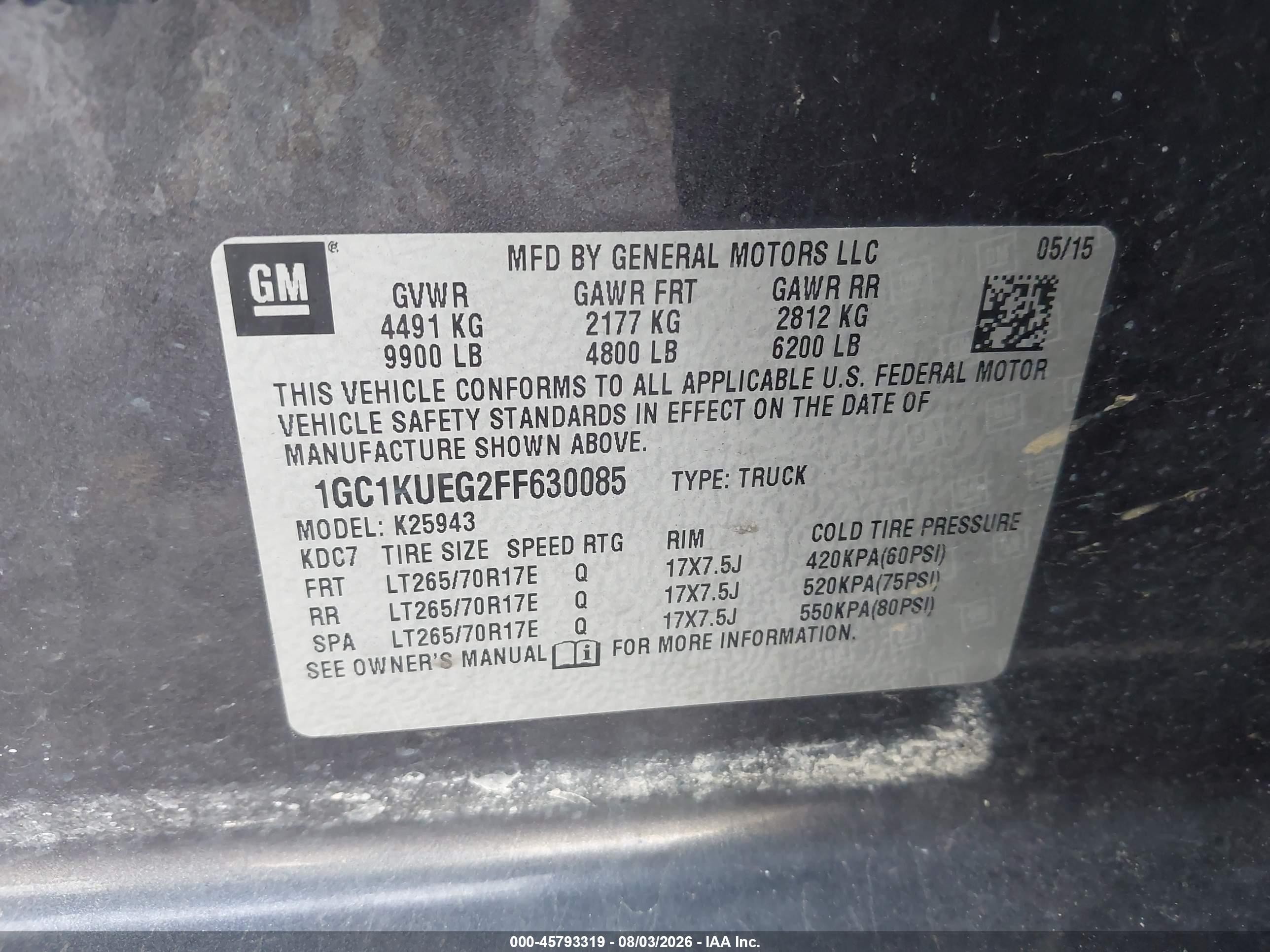2015 Chevrolet Silverado 2500hd Built After Aug 14 Work Truck Gray vin: 1GC1KUEG2FF630085