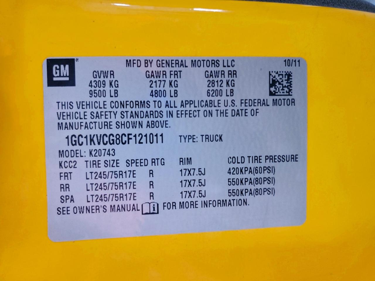 2012 Chevrolet Silve500hd Yellow vin: 1GC1KVCG8CF121011