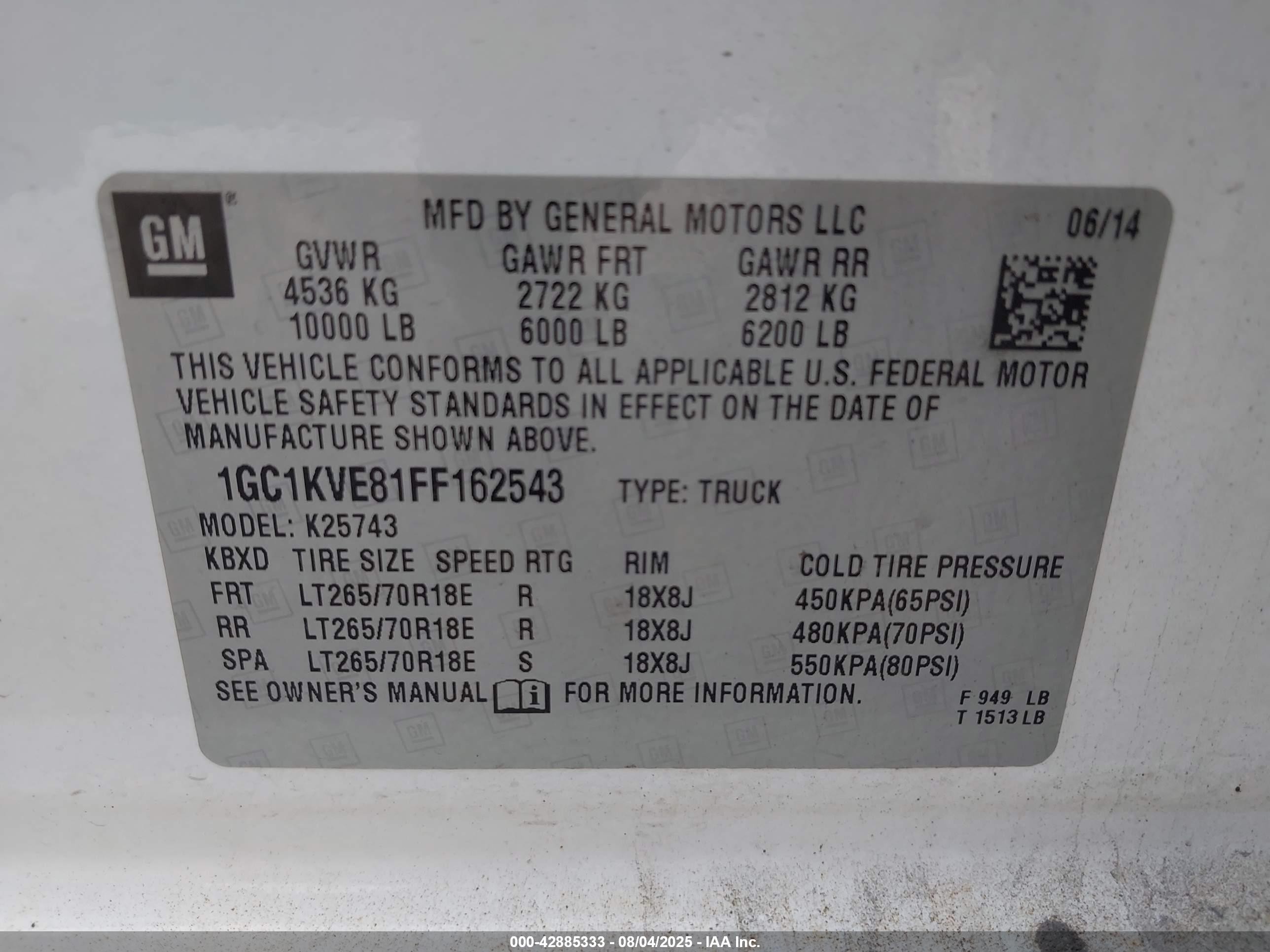 2015 Chevrolet Silverado 2500hd Lt White vin: 1GC1KVE81FF162543
