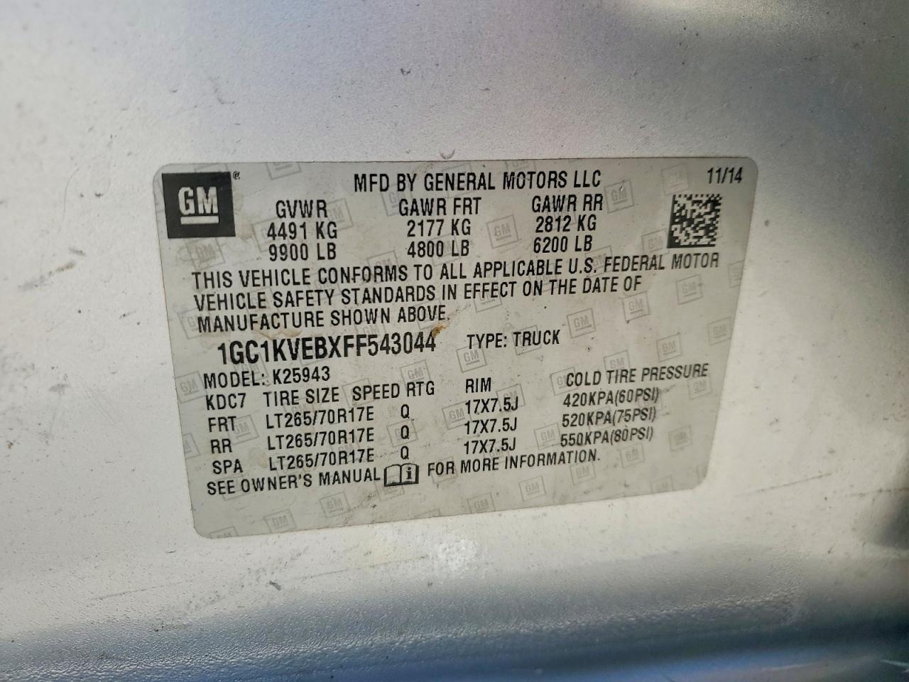 2015 Chevrolet Silverado K2500 Heavy Duty Lt Silver vin: 1GC1KVEBXFF543044