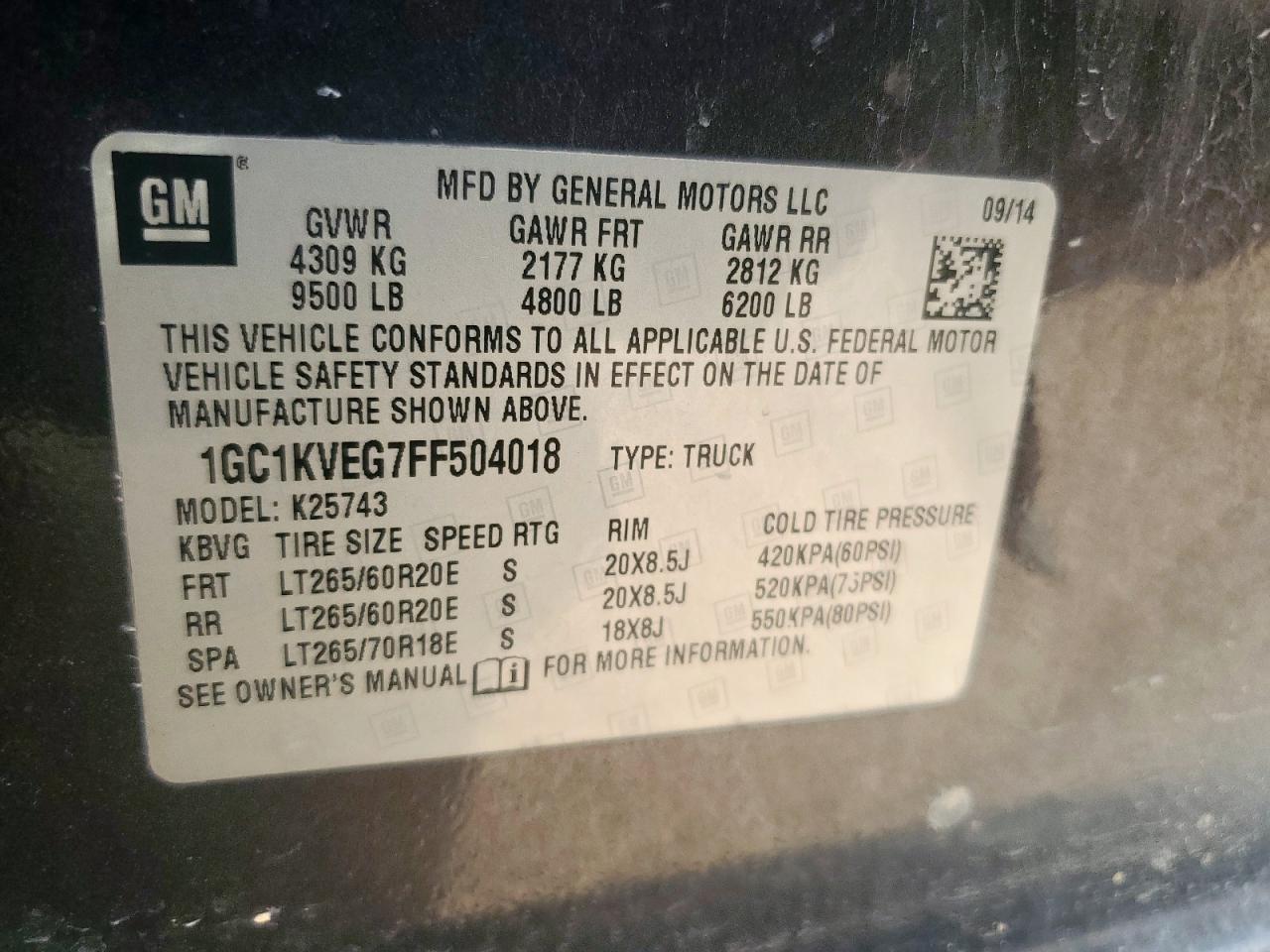 2015 Chevrolet Silverado K2500 Heavy Duty Lt Gray vin: 1GC1KVEG7FF504018