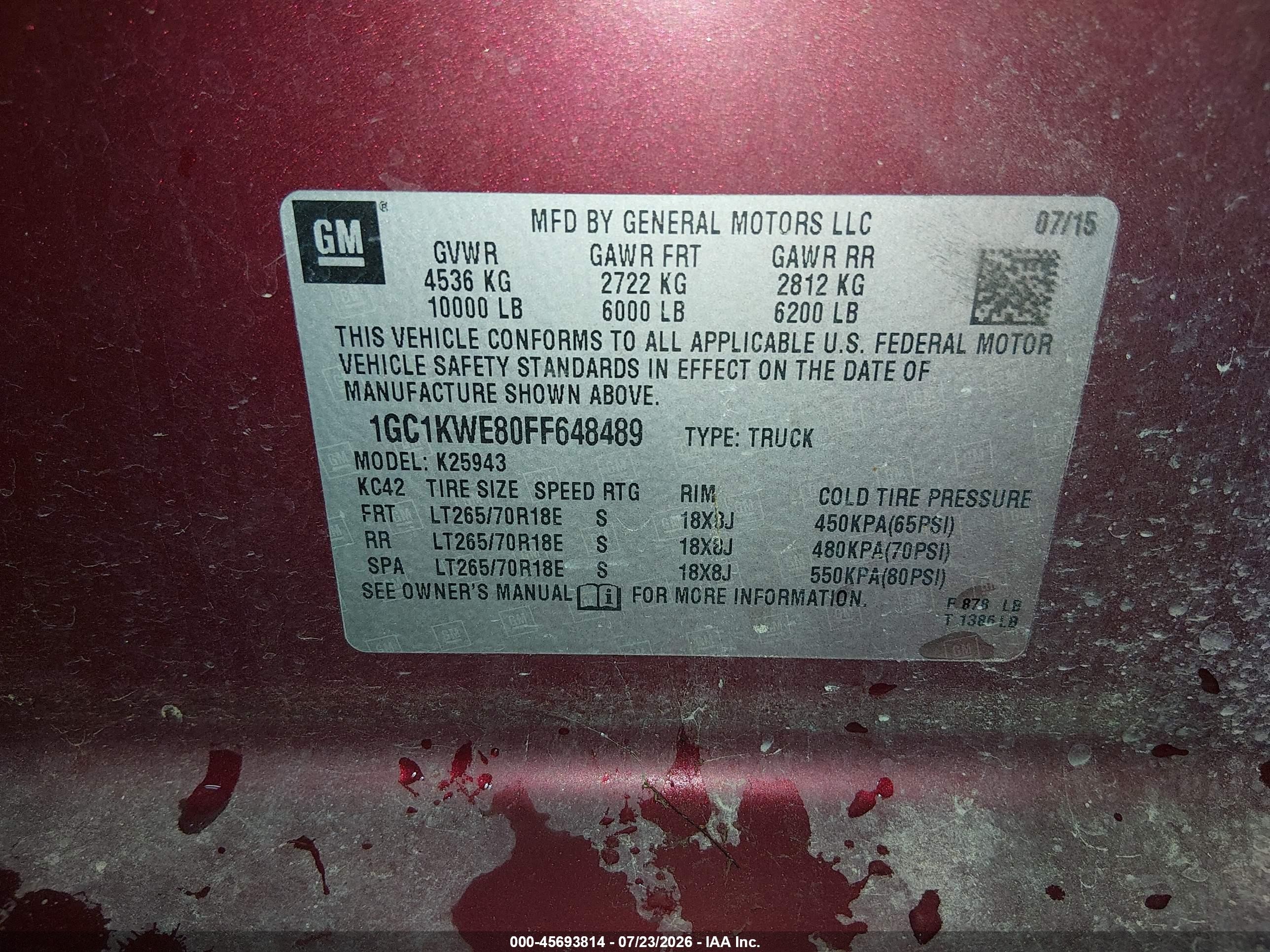2015 Chevrolet Silverado 2500hd Built After Aug 14 Ltz Темно-бордовый vin: 1GC1KWE80FF648489