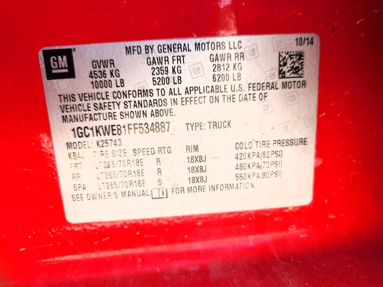 2015 Chevrolet Silverado K2500 Heavy Duty Ltz Red vin: 1GC1KWE81FF534887
