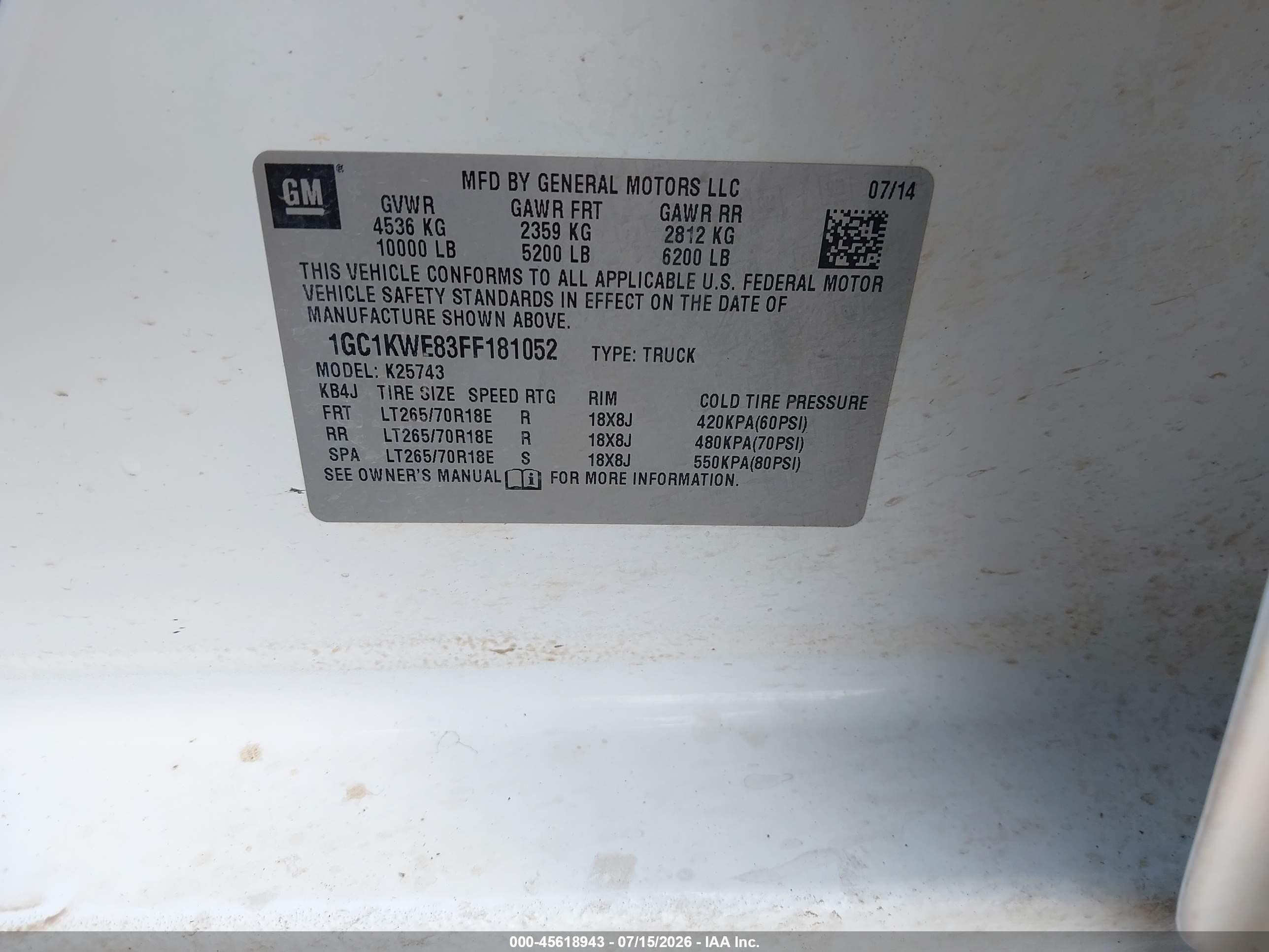 2015 Chevrolet Silverado 2500hd Ltz Белый vin: 1GC1KWE83FF181052