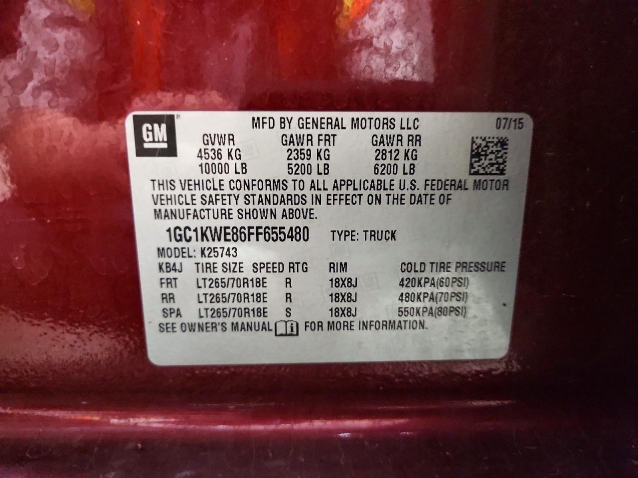 2015 Chevrolet Silverado K2500 Heavy Duty Ltz Burgundy vin: 1GC1KWE86FF655480
