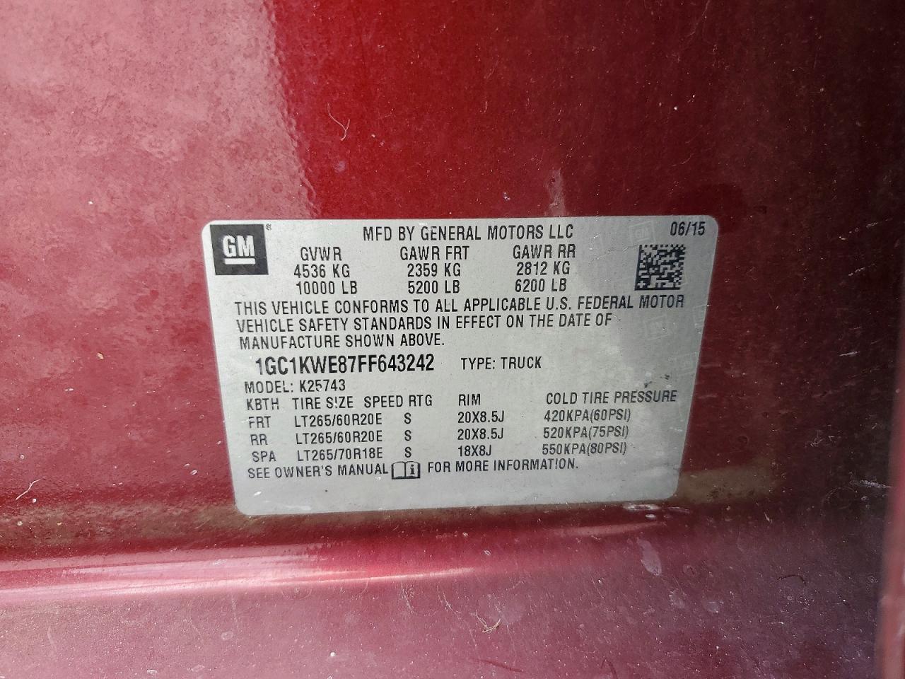 2015 Chevrolet Silverado K2500 Heavy Duty Ltz Red vin: 1GC1KWE87FF643242