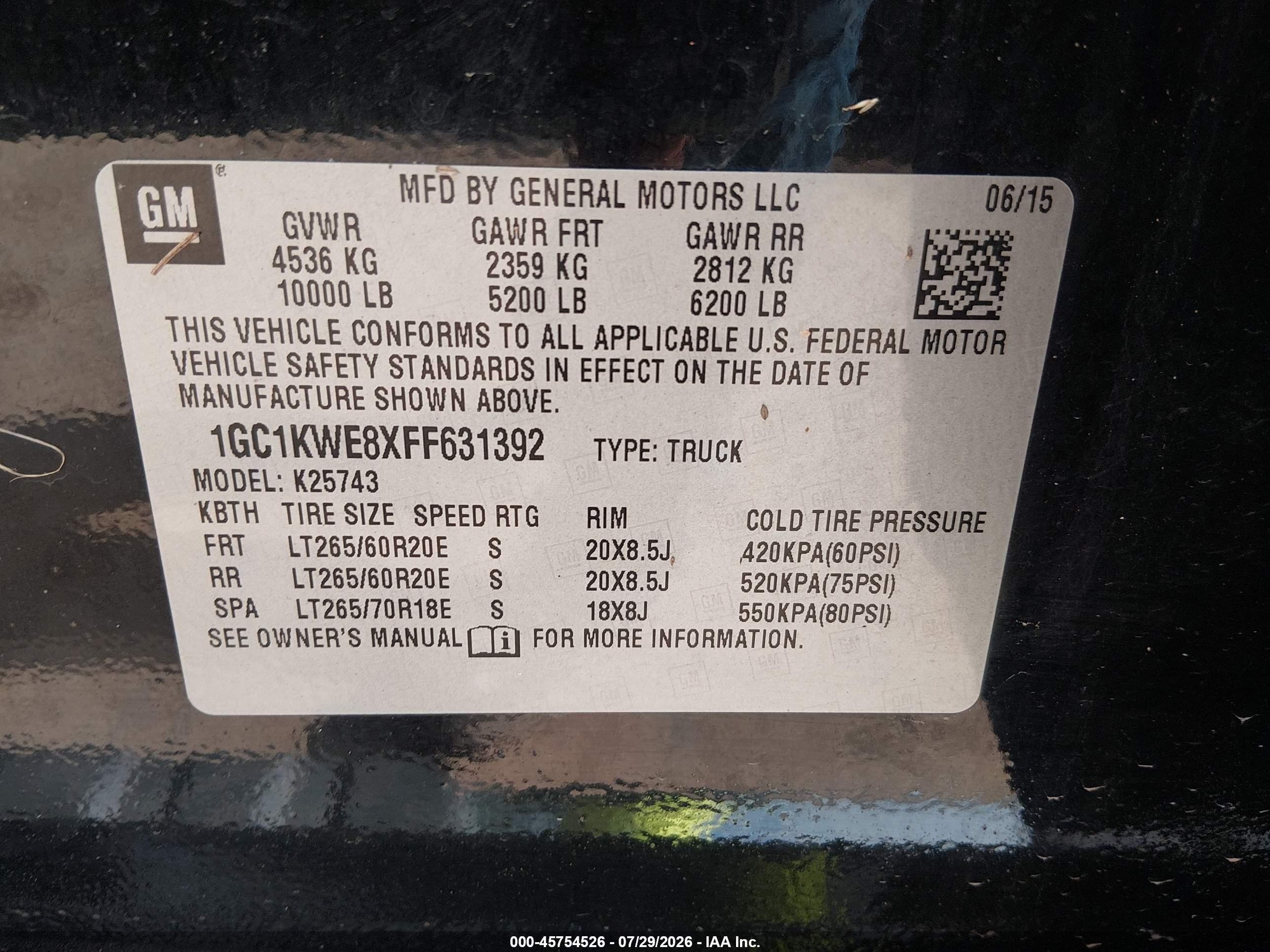 2015 Chevrolet Silverado 2500hd Built After Aug 14 Ltz Black vin: 1GC1KWE8XFF631392