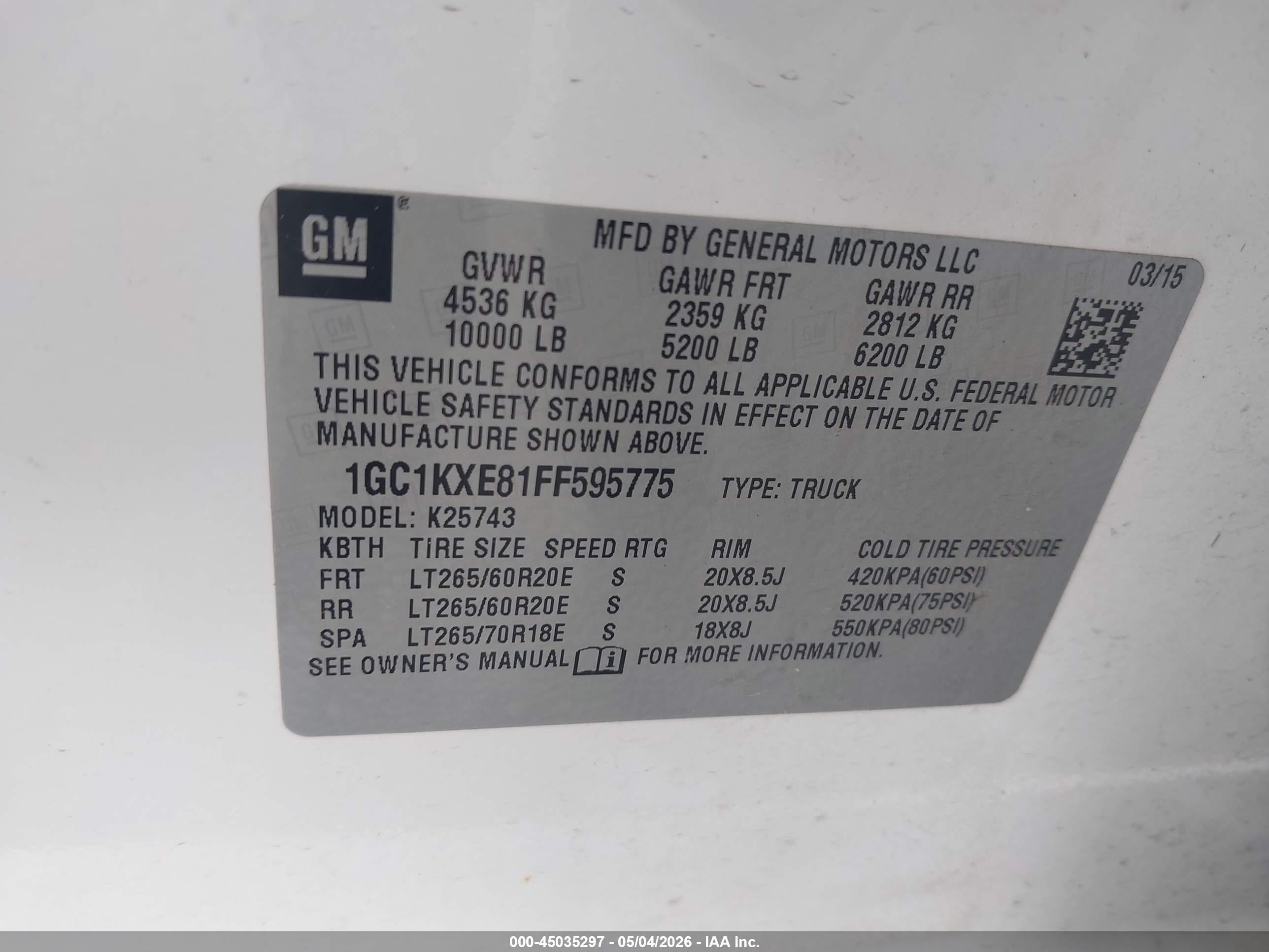 2015 Chevrolet Silverado 2500hd High Country White vin: 1GC1KXE81FF595775