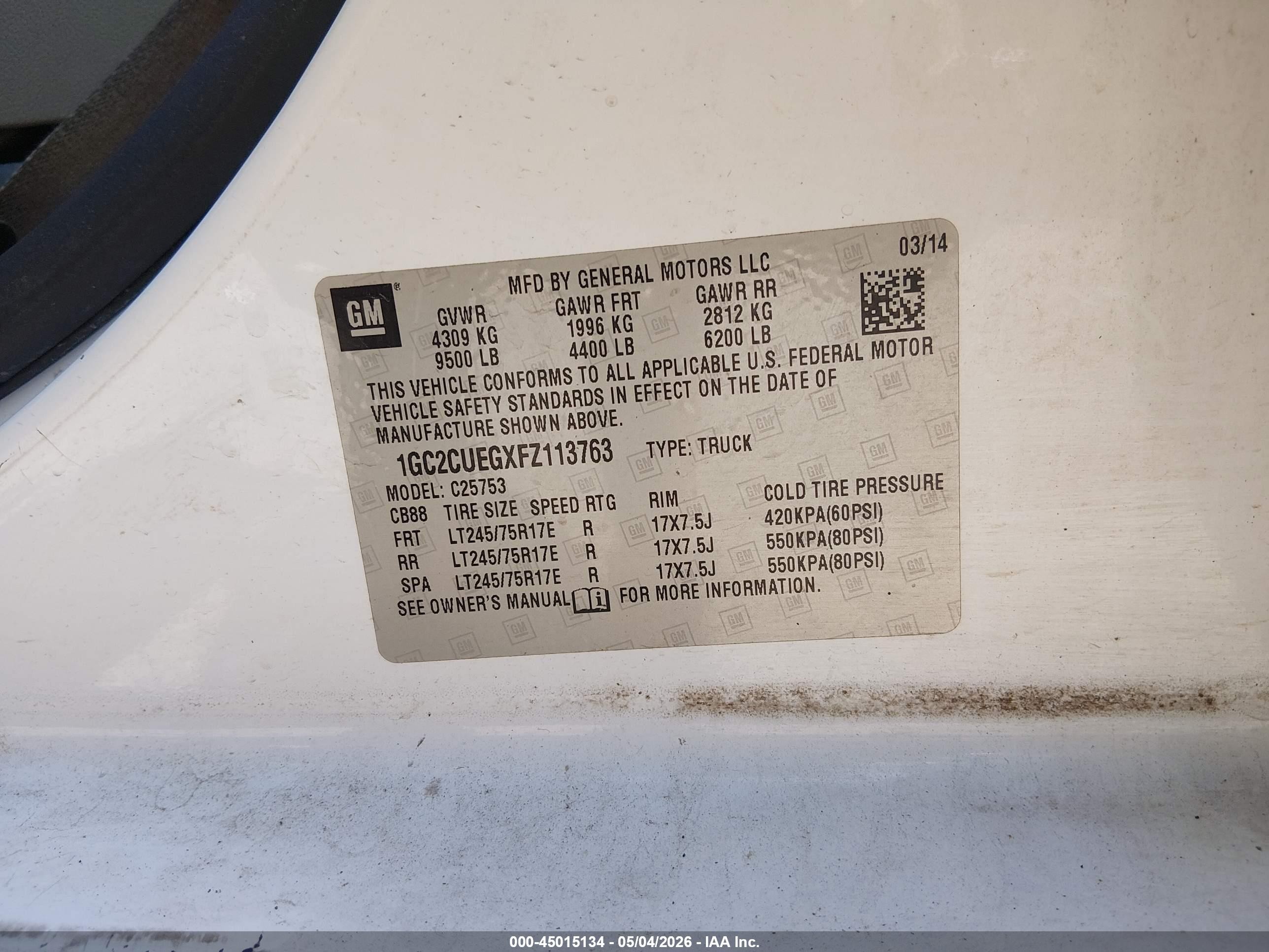 2015 Chevrolet Silverado 2500hd Wt Белый vin: 1GC2CUEGXFZ113763