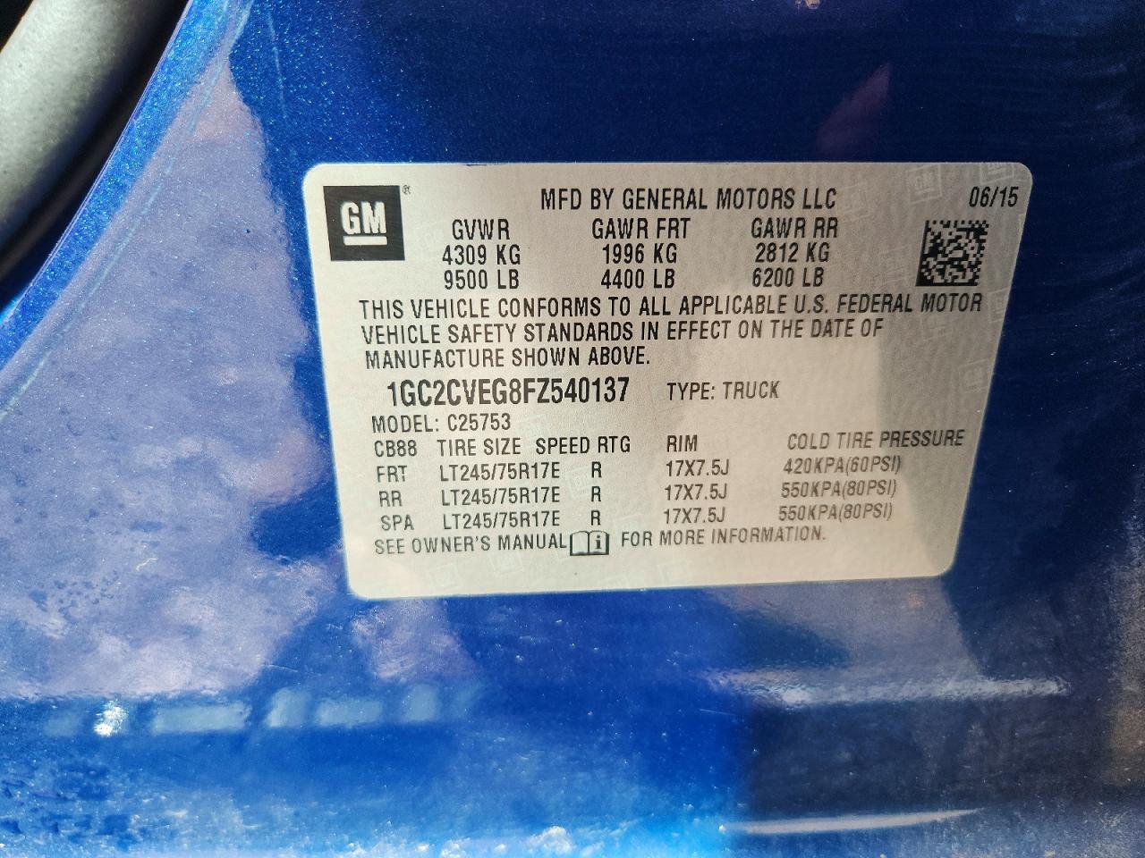 2015 Chevrolet Silverado C2500 Heavy Duty Lt Blue vin: 1GC2CVEG8FZ540137