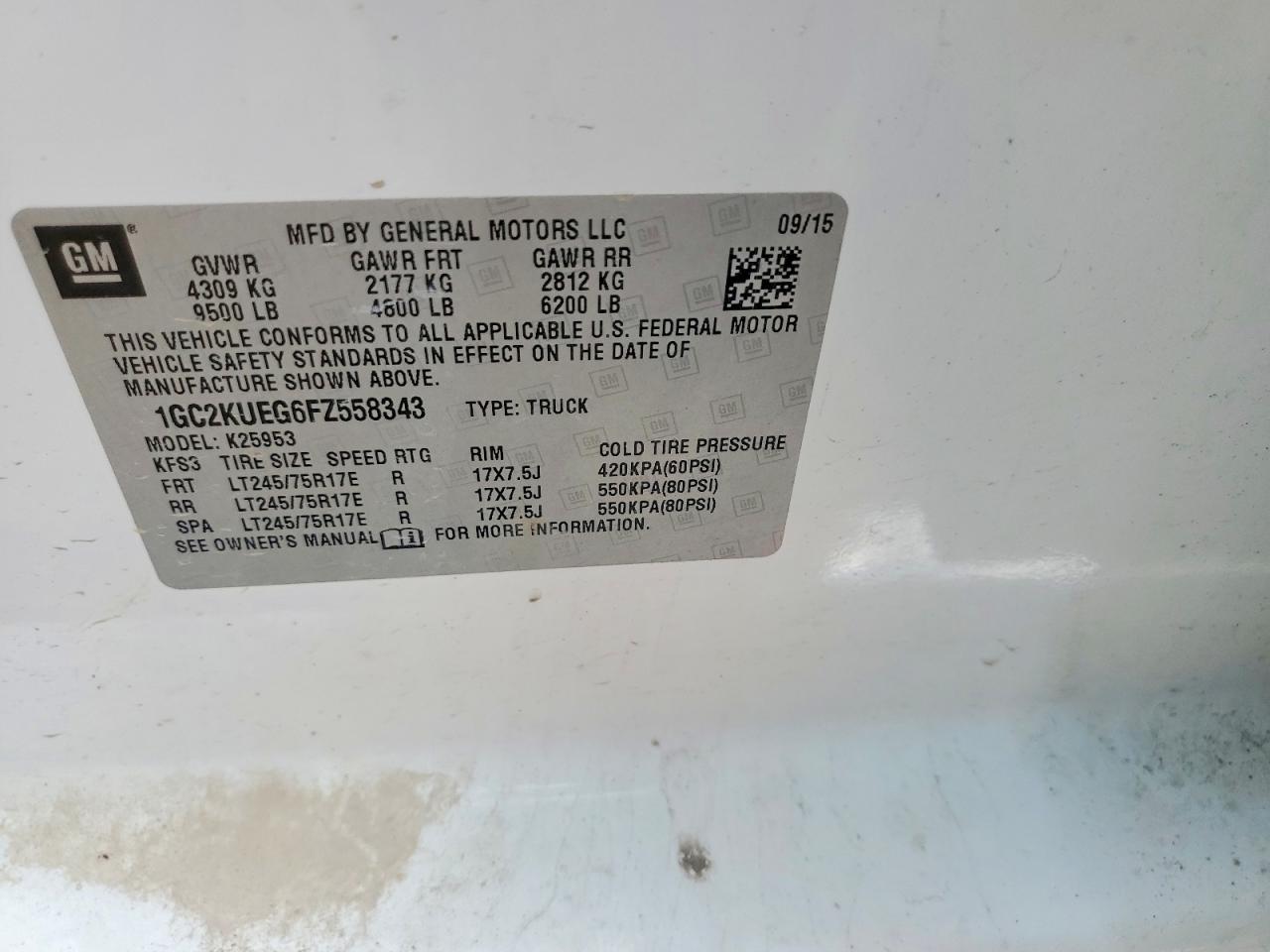 2015 Chevrolet 2500 White vin: 1GC2KUEG6FZ558343