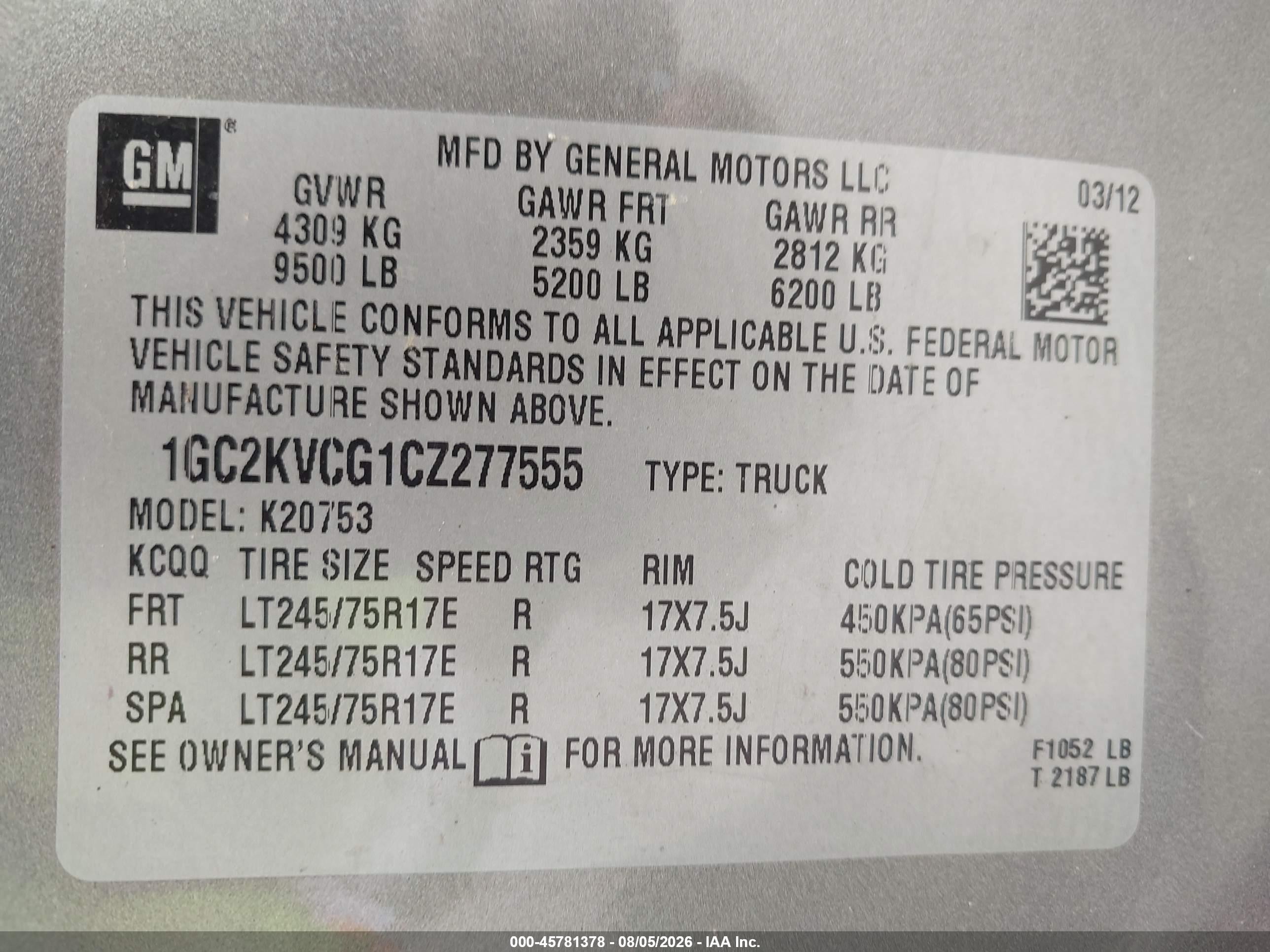 2012 Chevrolet Silverado 2500hd Work Truck Gray vin: 1GC2KVCG1CZ277555