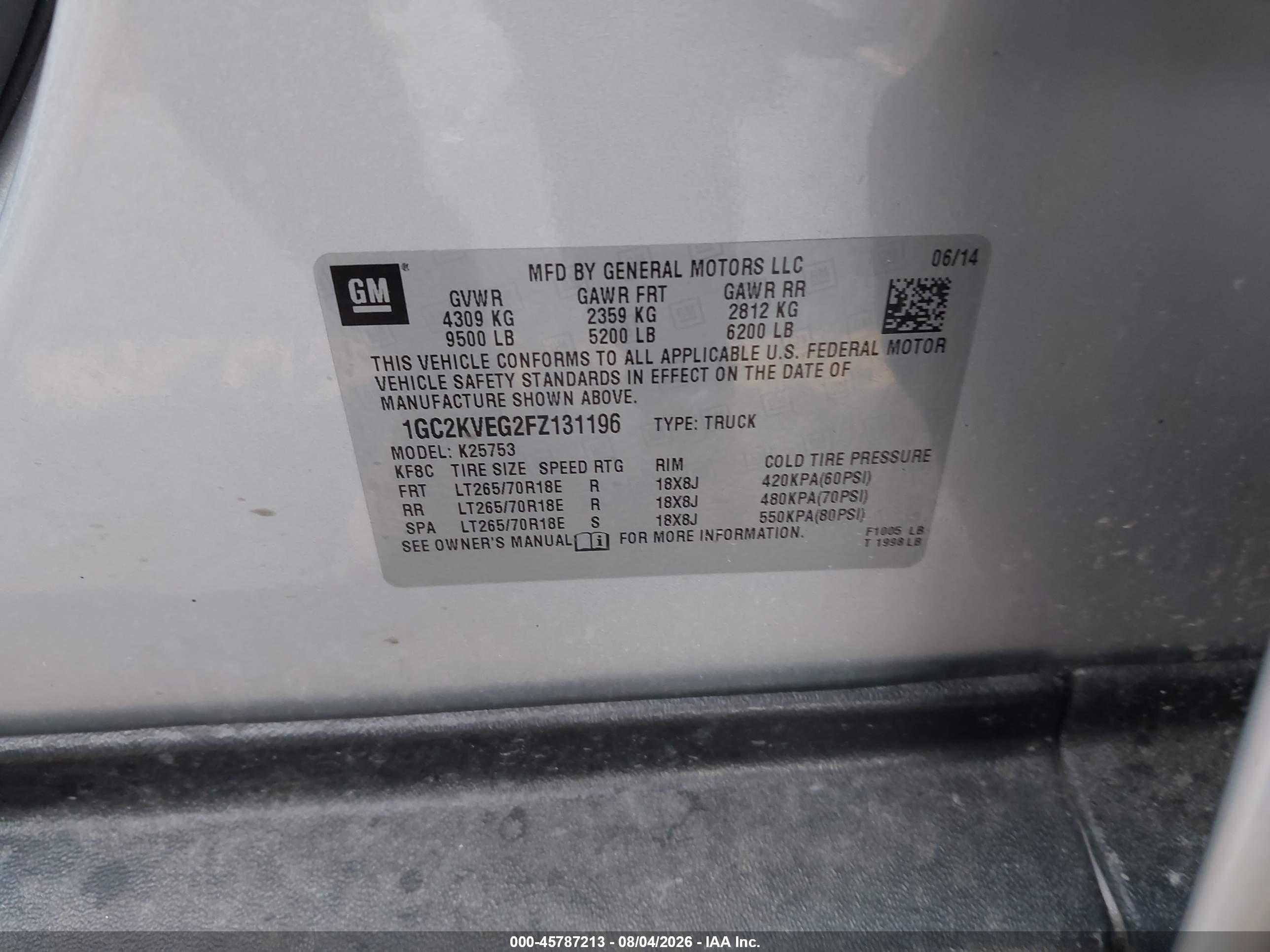 2015 Chevrolet Silverado 2500hd Lt Silver vin: 1GC2KVEG2FZ131196