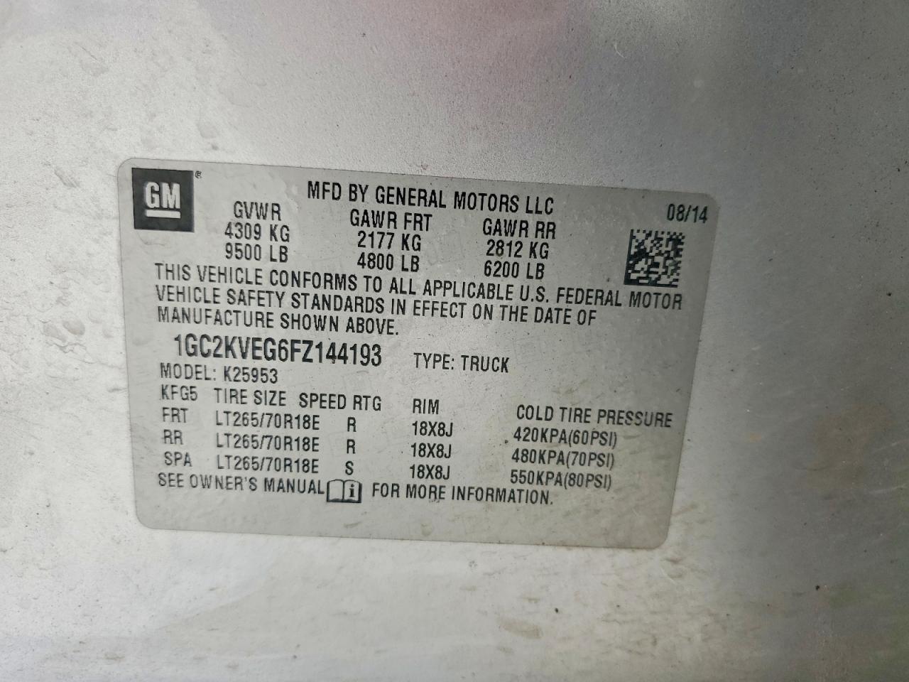 2015 Chevrolet 2500 4x4 Silver vin: 1GC2KVEG6FZ144193