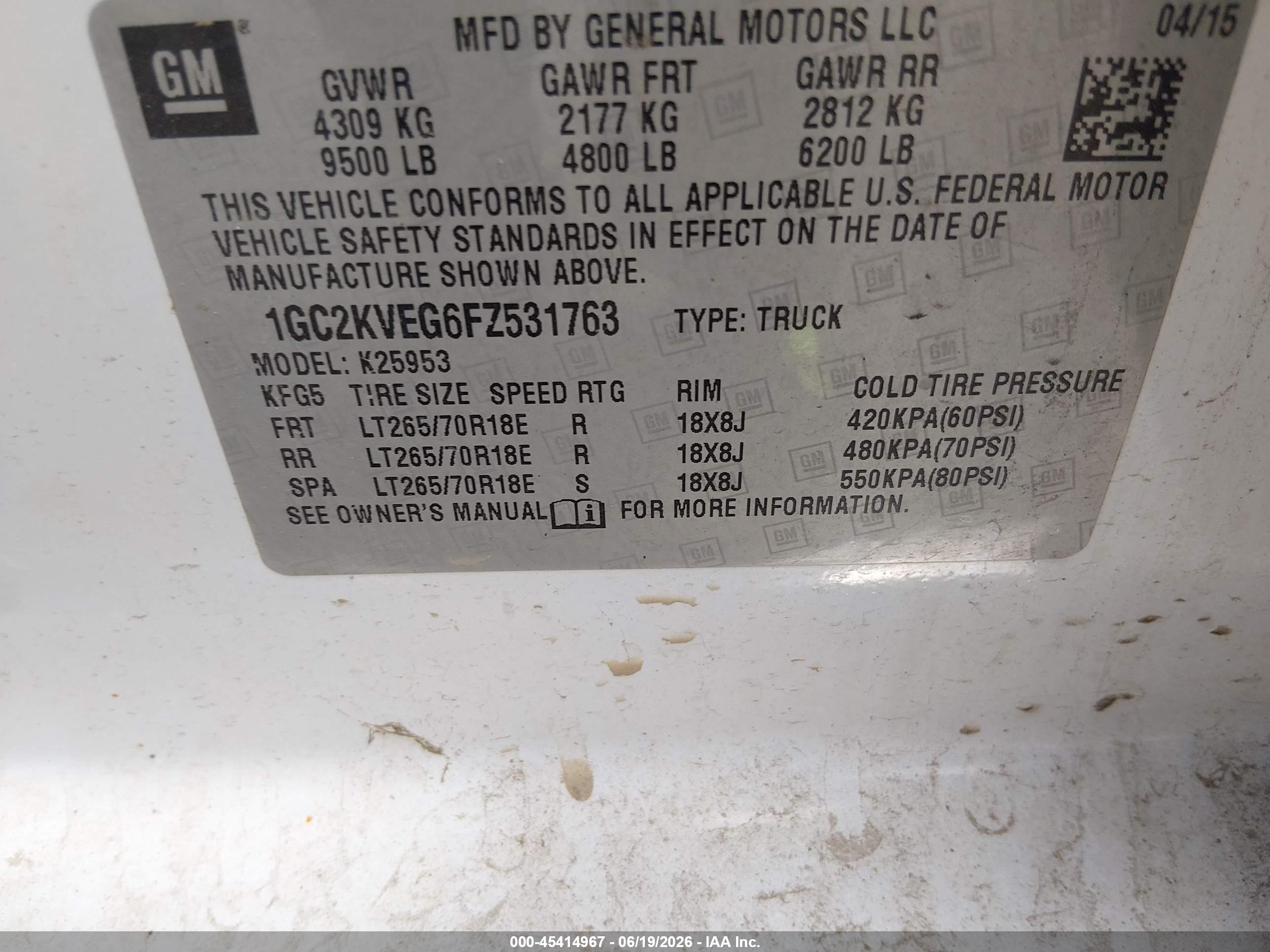2015 Chevrolet Silverado 2500hd Built After Aug 14 Lt White vin: 1GC2KVEG6FZ531763