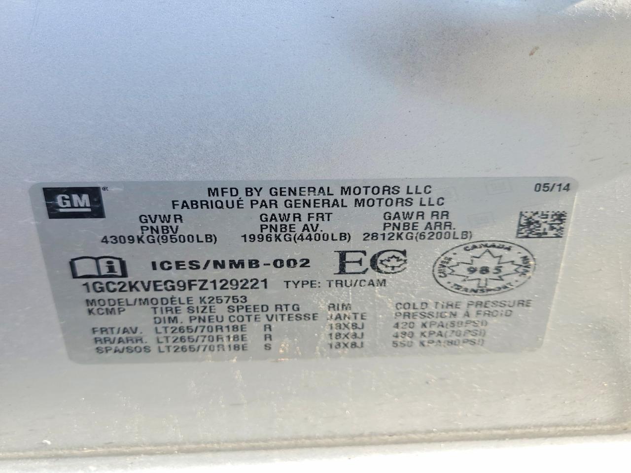2015 Chevrolet Silverado K2500 Heavy Duty Lt Silver vin: 1GC2KVEG9FZ129221
