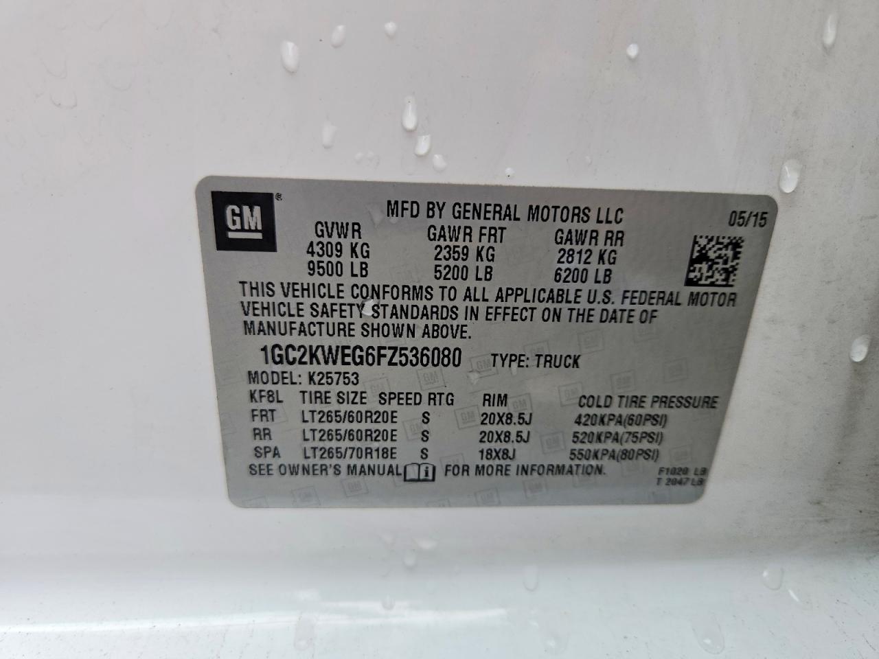 2015 Chevrolet Silverado K2500 Heavy Duty Ltz White vin: 1GC2KWEG6FZ536080