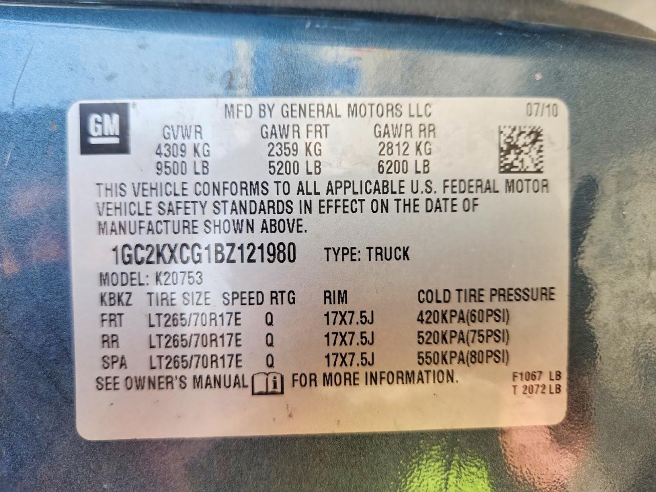 2011 Chevrolet Silverado K2500 Heavy Duty Lt Blue vin: 1GC2KXCG1BZ121980