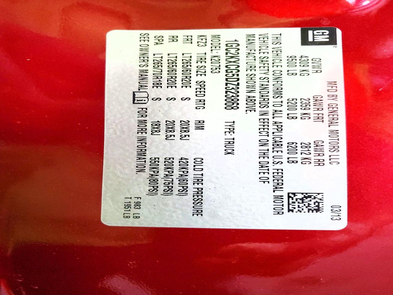 2013 Chevrolet Silverado K2500 Heavy Duty Lt Red vin: 1GC2KXCG5DZ323868