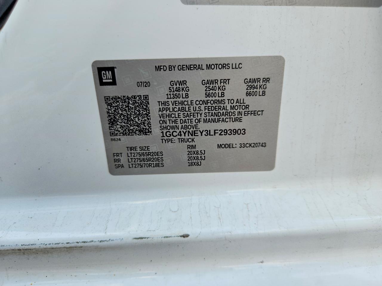 2020 Chevrolet Silverado K2500 Heavy Duty Lt White vin: 1GC4YNEY3LF293903