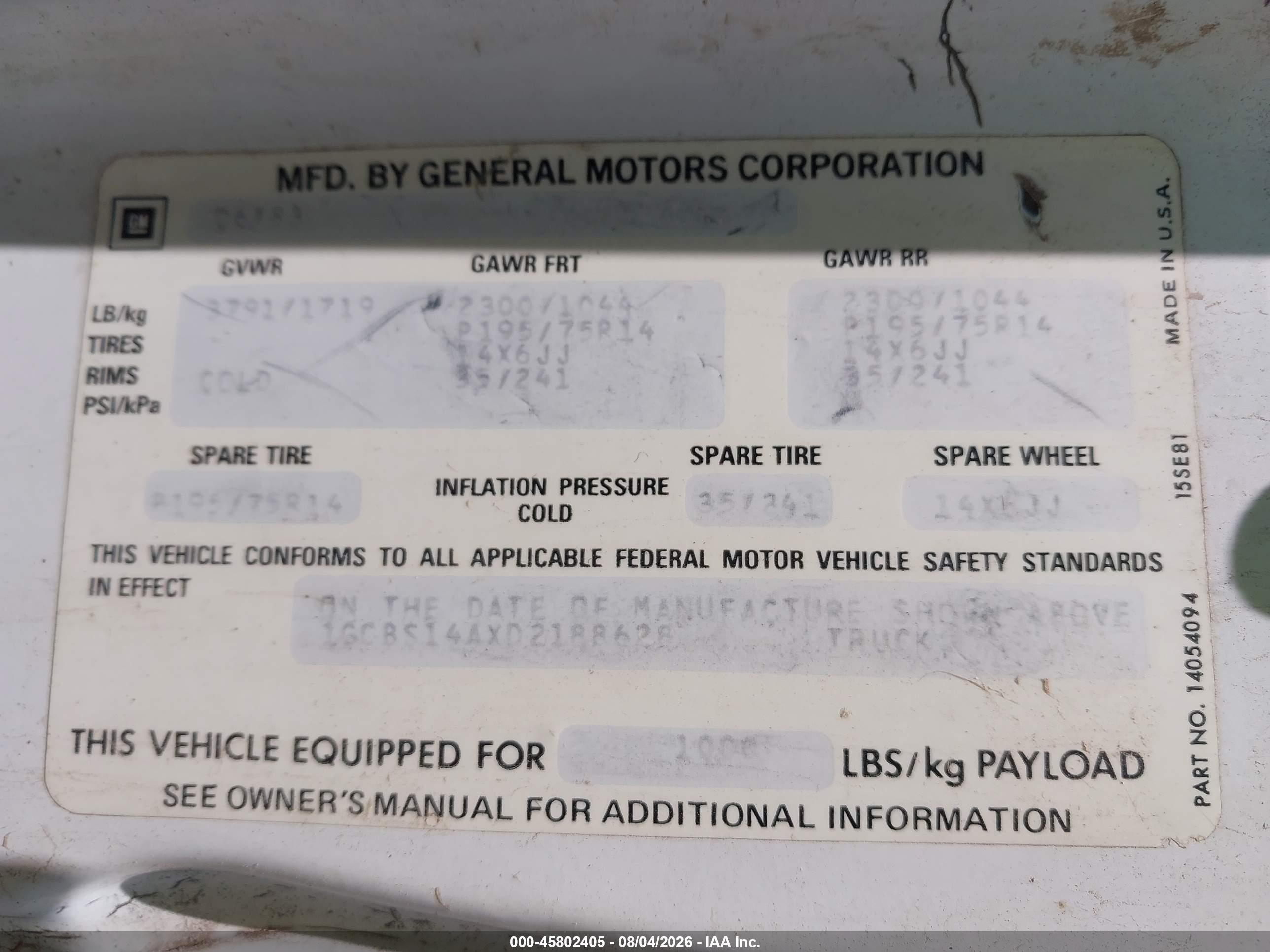 1983 Chevrolet S Truck S10 White vin: 1GCBS14AXD2188628