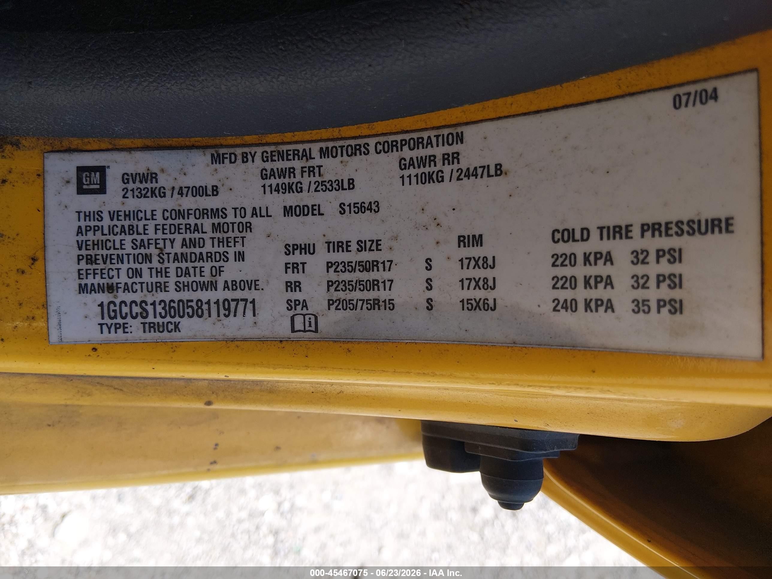2005 Chevrolet Colorado Ls Yellow vin: 1GCCS136058119771