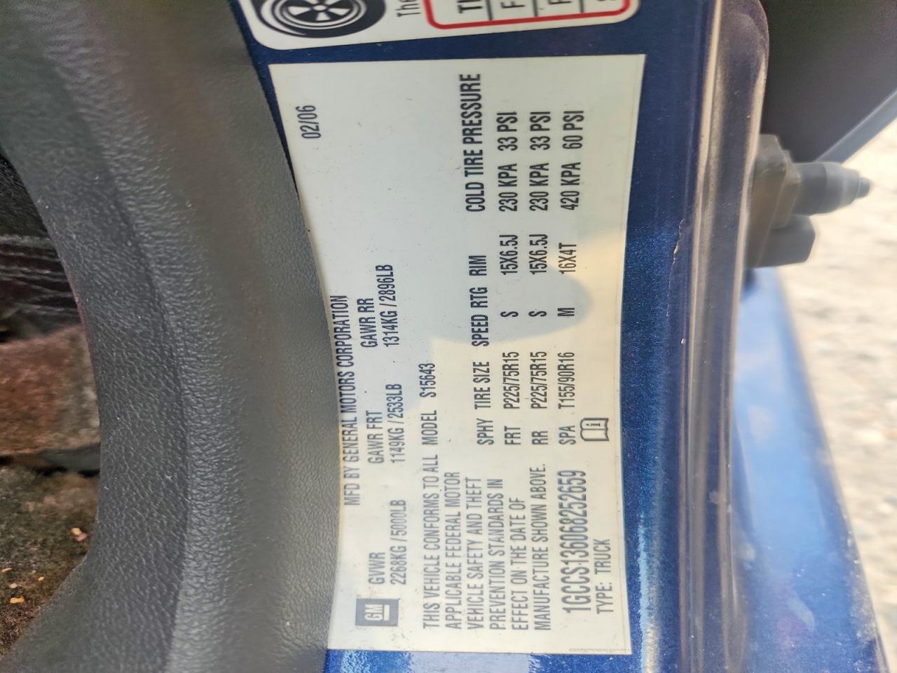 2006 Chevrolet Colorado Blue vin: 1GCCS136068252659