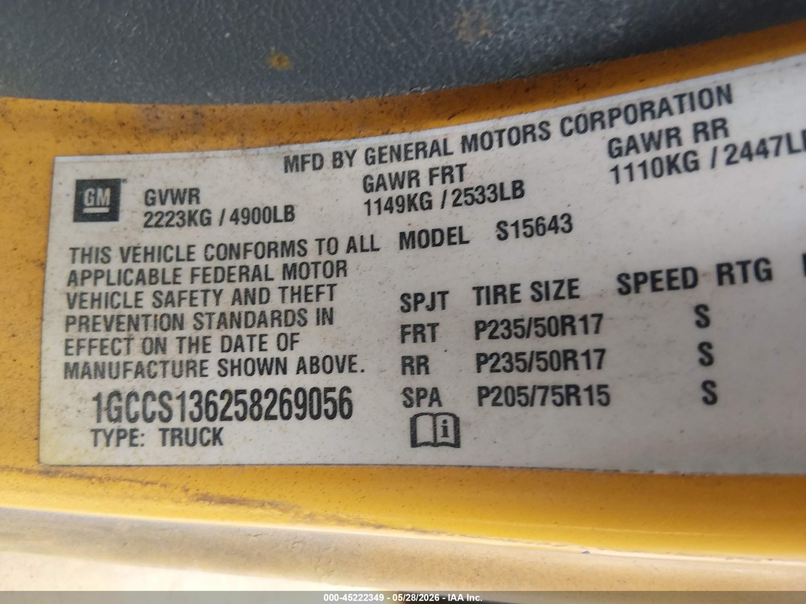 2005 Chevrolet Colorado Ls Yellow vin: 1GCCS136258269056