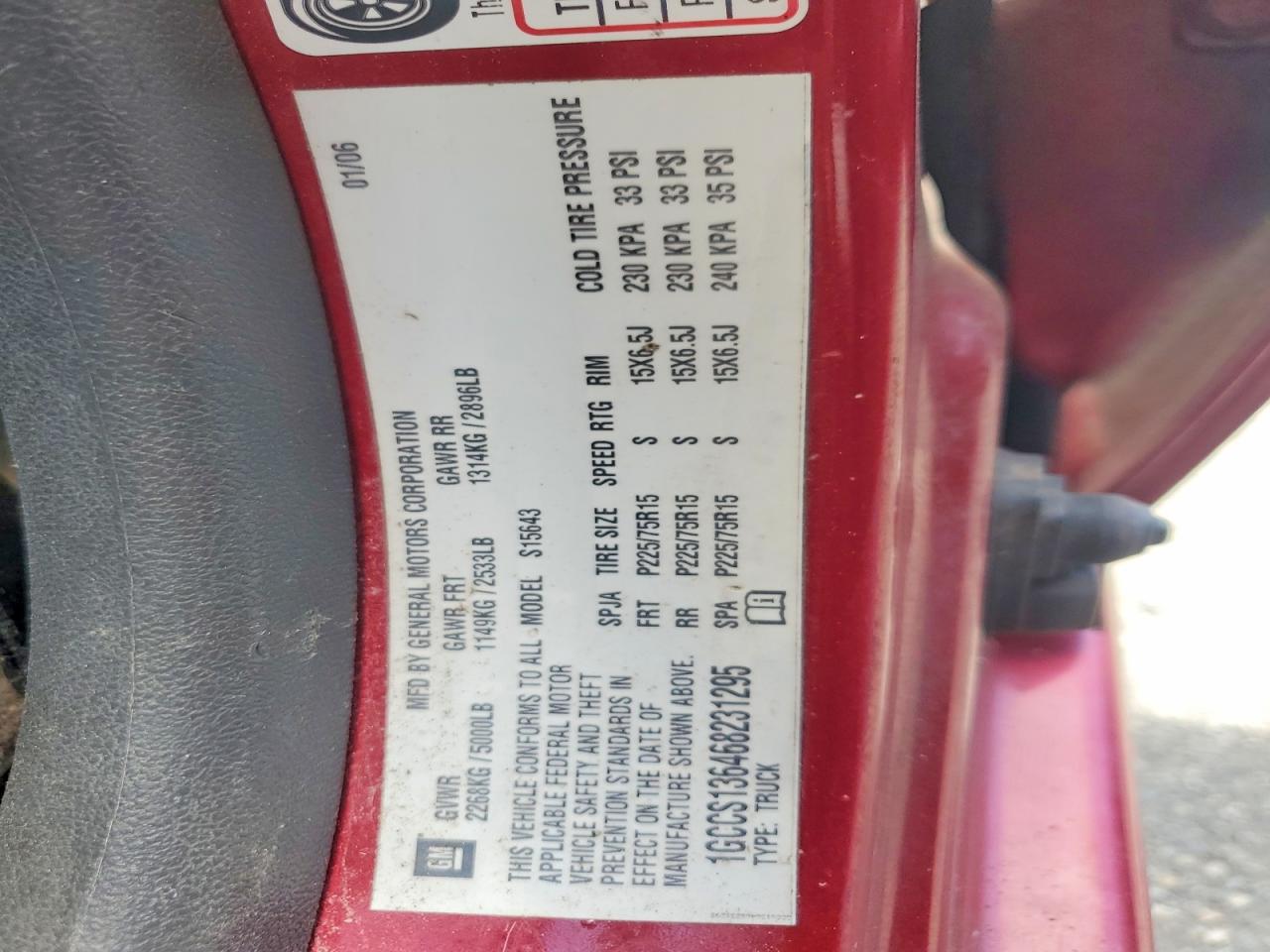 2006 Chevrolet Colorado Red vin: 1GCCS136468231295
