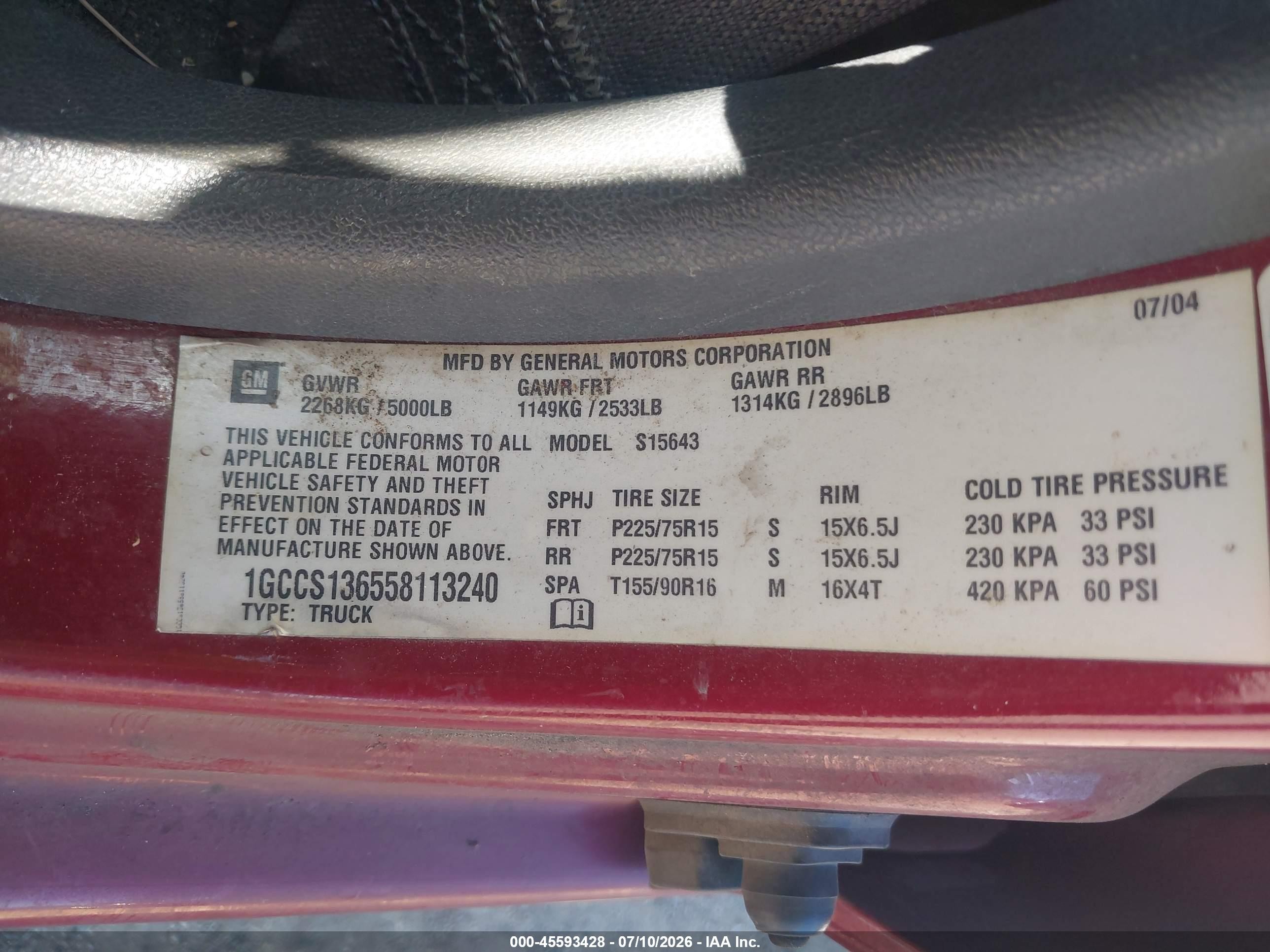 2005 Chevrolet Colorado Ls Burgundy vin: 1GCCS136558113240