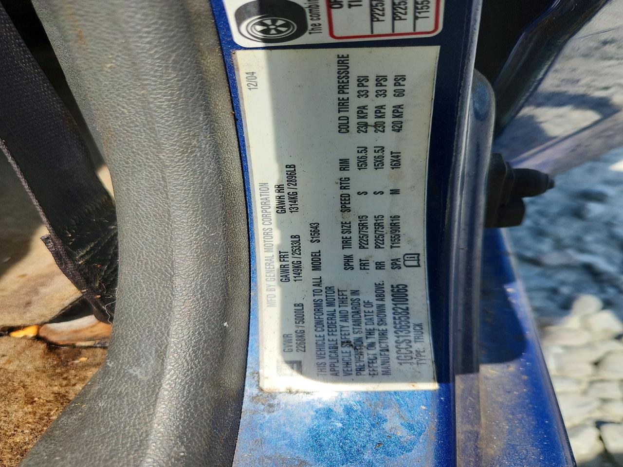2005 Chevrolet Colorado Blue vin: 1GCCS136558210065