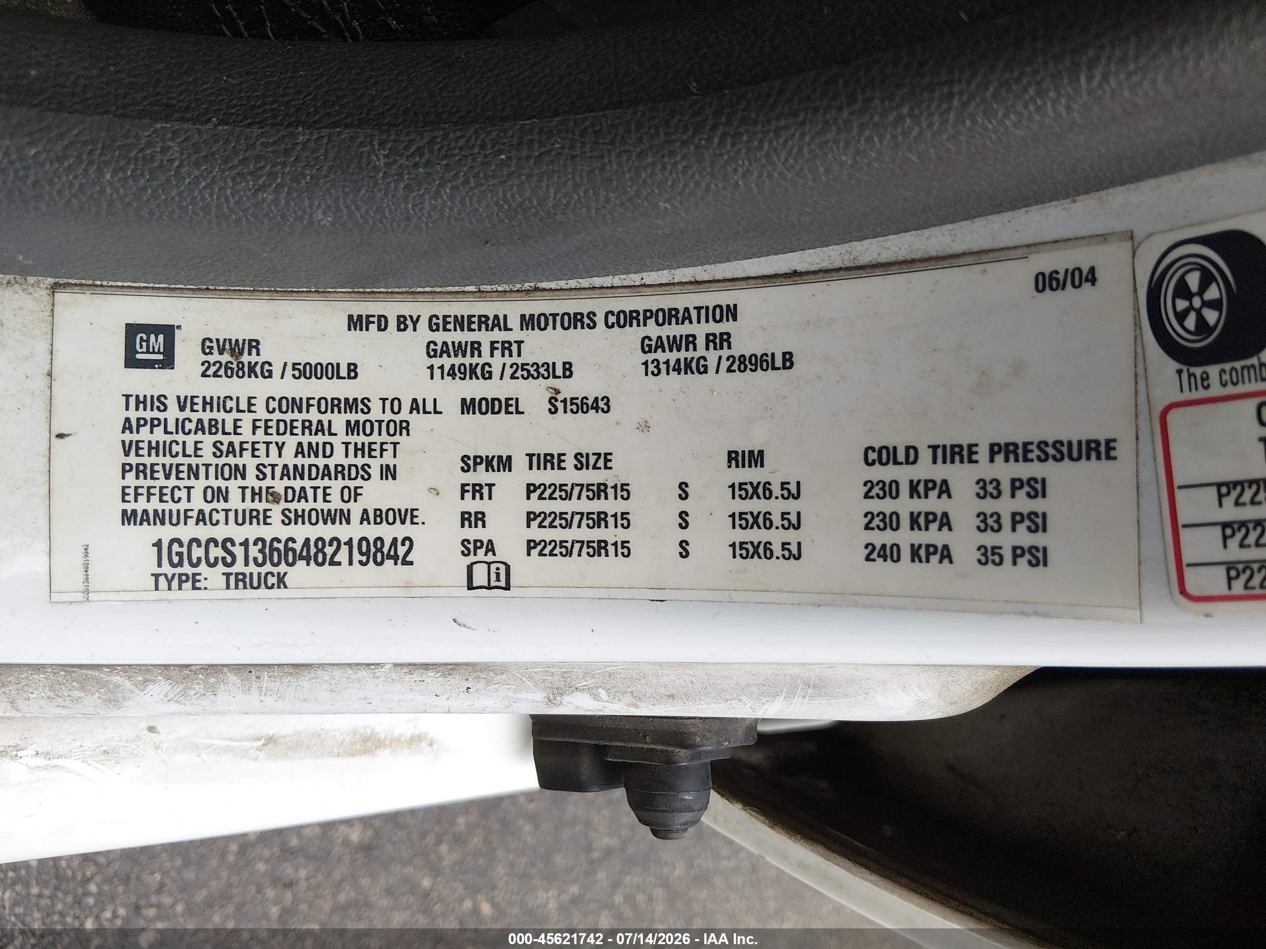 2004 Chevrolet Colorado Ls White vin: 1GCCS136648219842