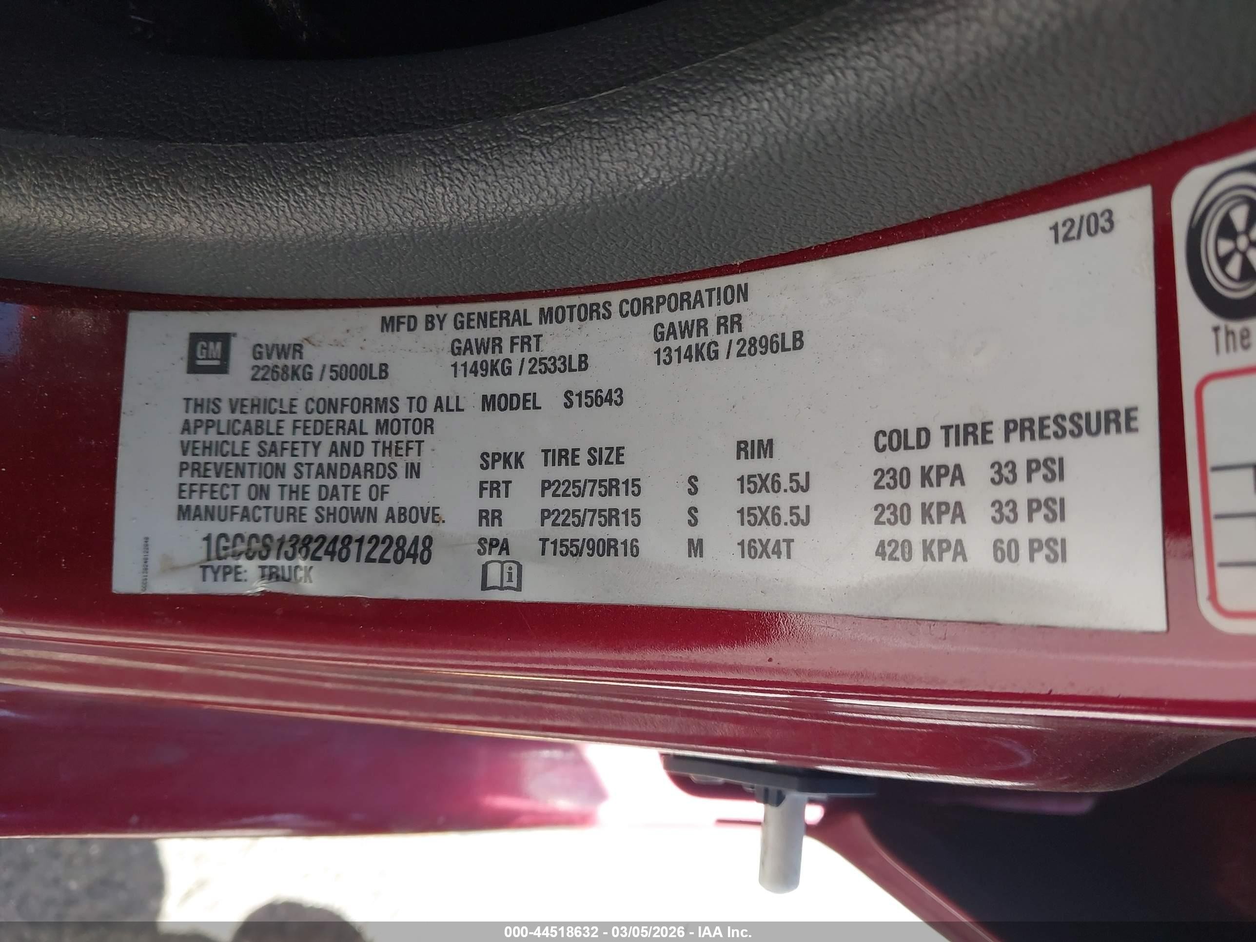 2004 Chevrolet Colorado Ls Красный vin: 1GCCS138248122848