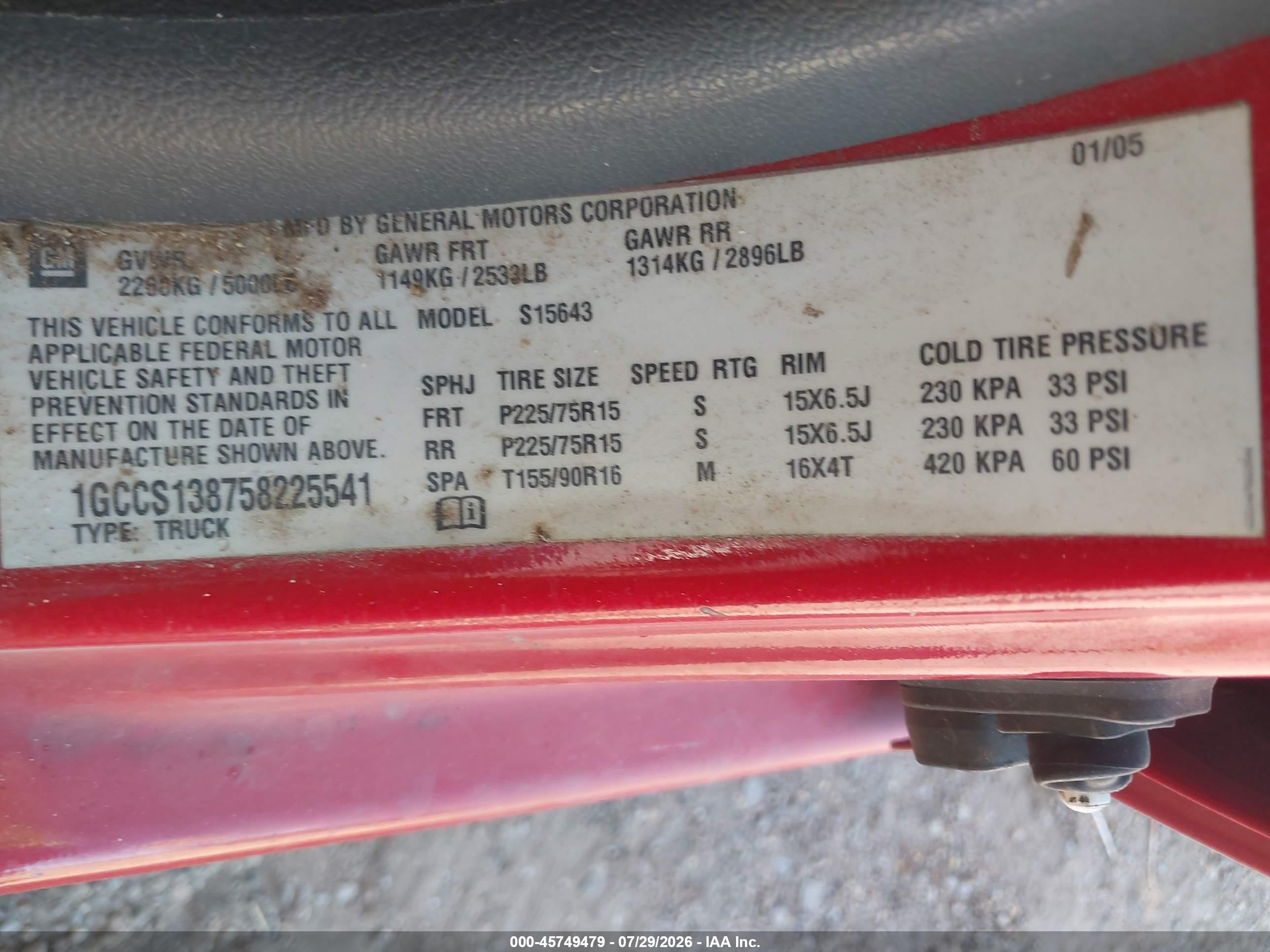 2005 Chevrolet Colorado Ls Красный vin: 1GCCS138758225541