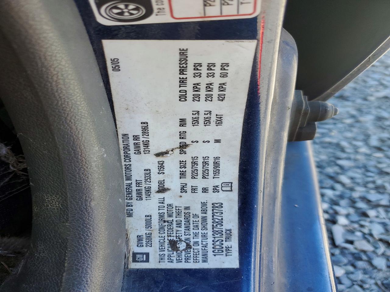 2005 Chevrolet Colorado Blue vin: 1GCCS138758273783