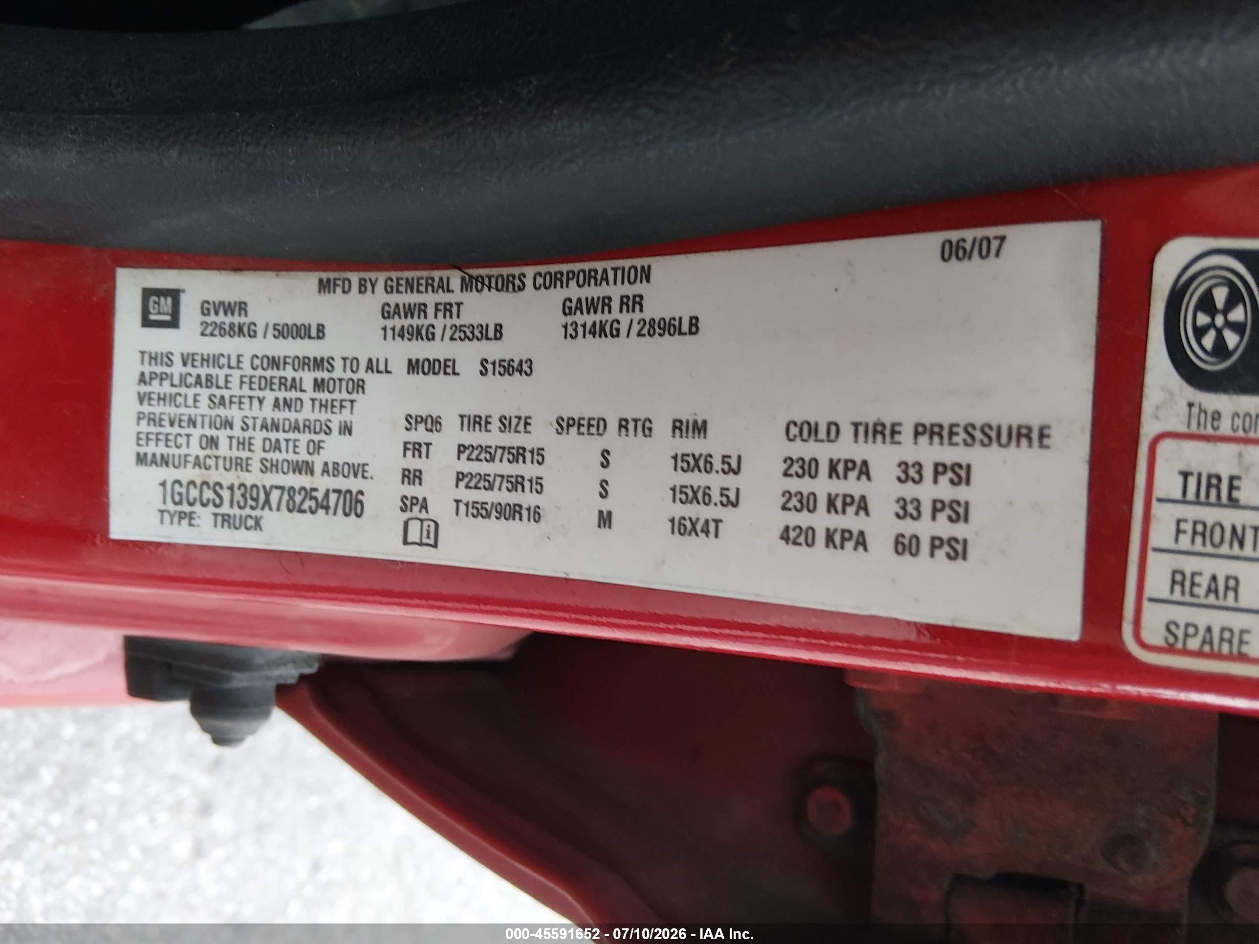 2007 Chevrolet Colorado Lt Red vin: 1GCCS139X78254706