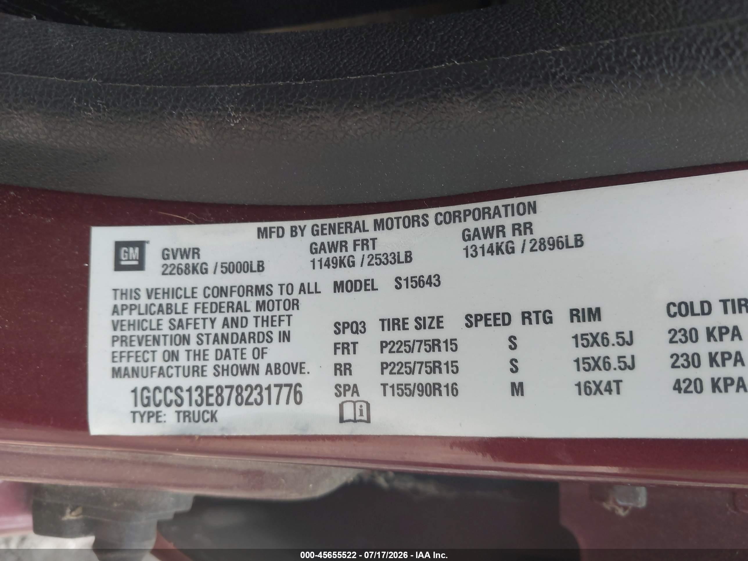 2007 Chevrolet Colorado Lt Бордовый vin: 1GCCS13E878231776