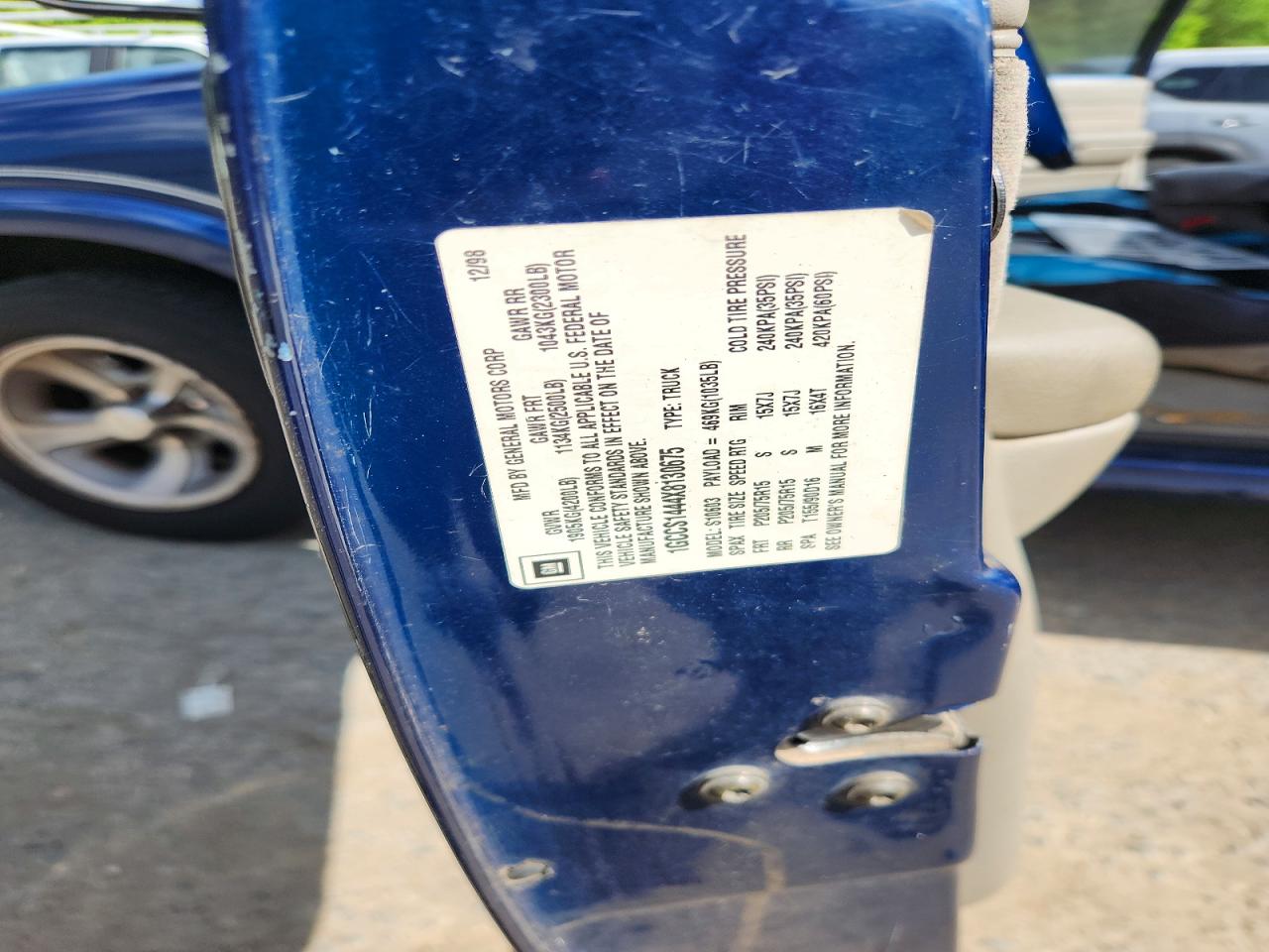 1999 Chevrolet S Truck S10 Blue vin: 1GCCS1444X8130675