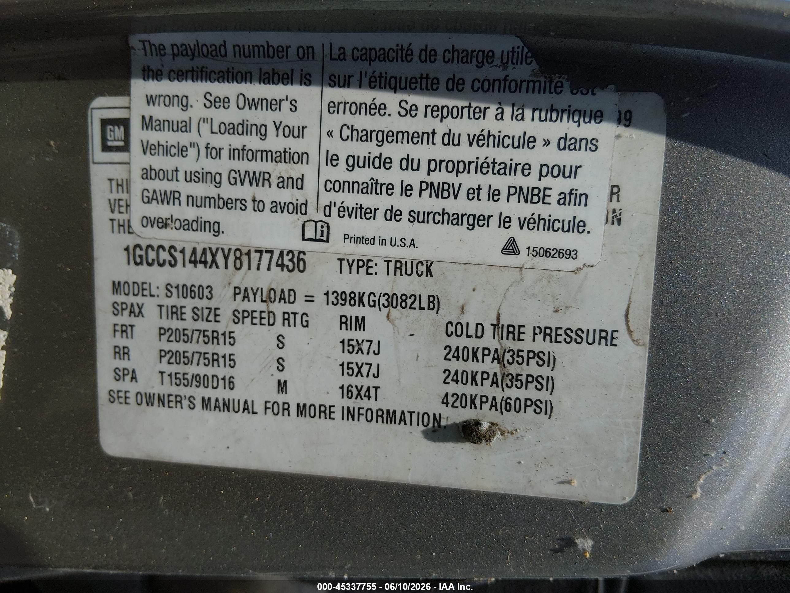 2000 Chevrolet S-10 Ls Gray vin: 1GCCS144XY8177436