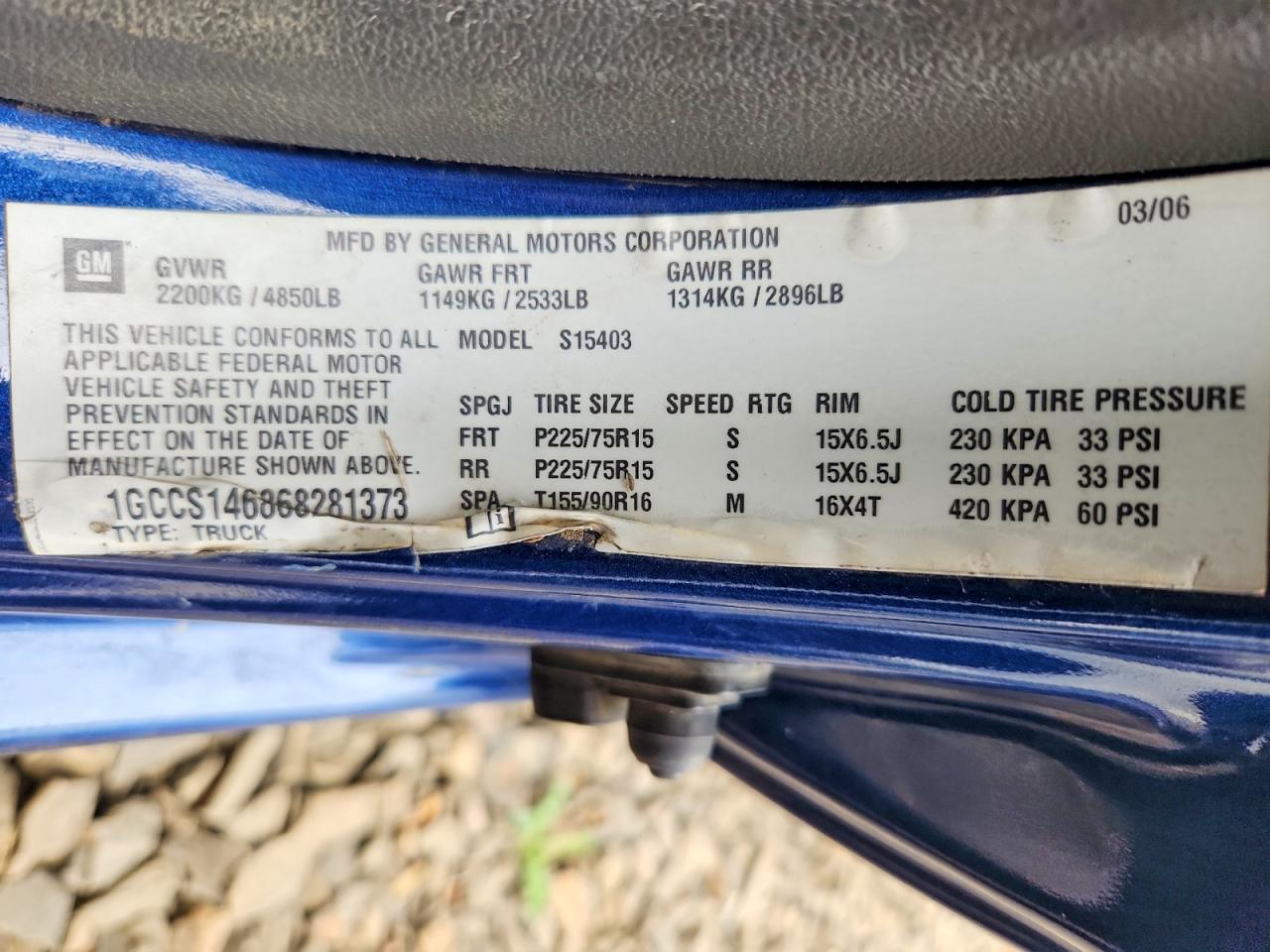 2006 Chevrolet Colorado Blue vin: 1GCCS146868281373