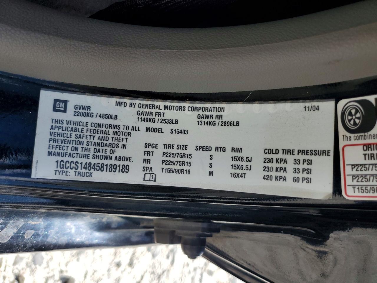 2005 Chevrolet Colorado Black vin: 1GCCS148458189189