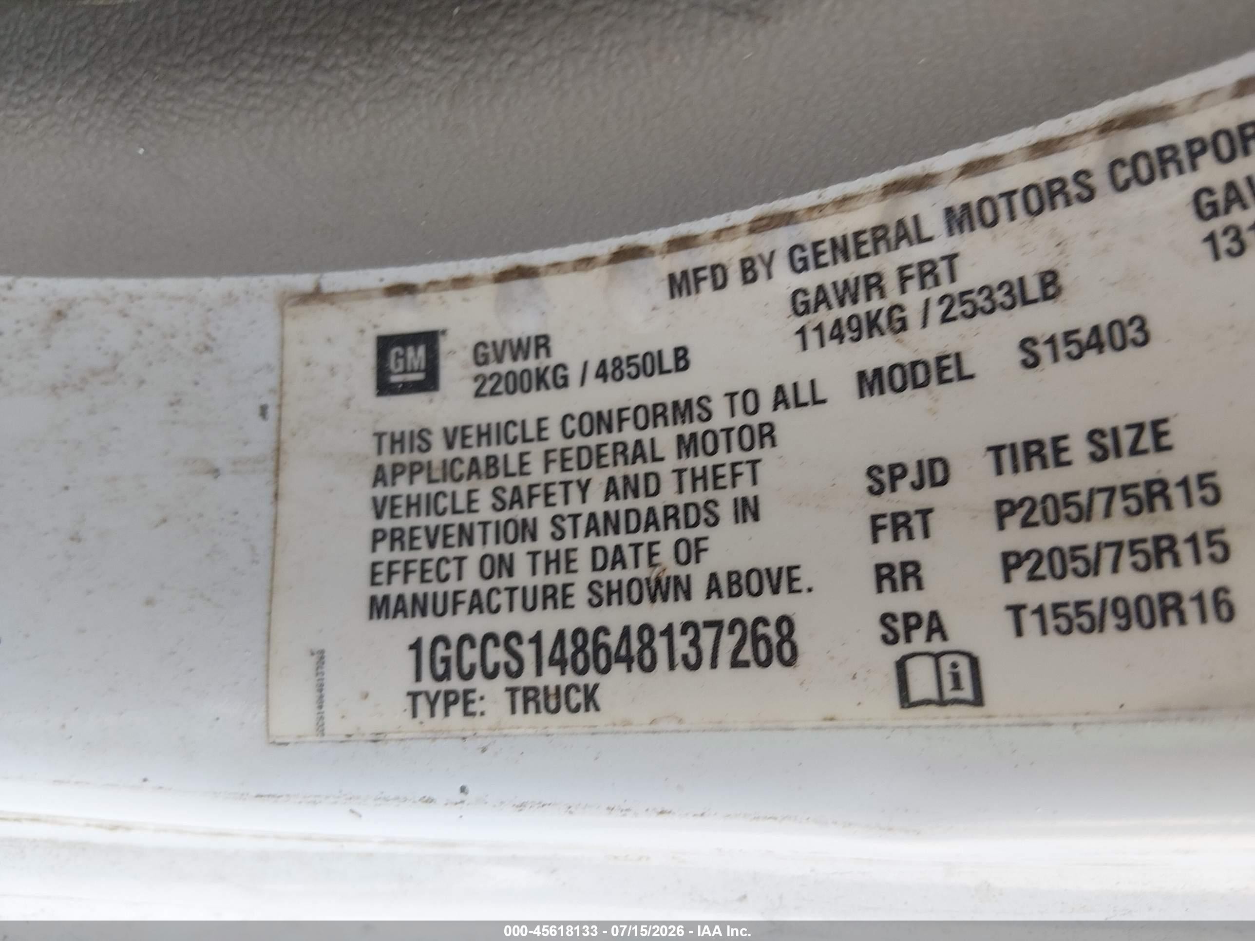 2004 Chevrolet Colorado Fleet Белый vin: 1GCCS148648137268