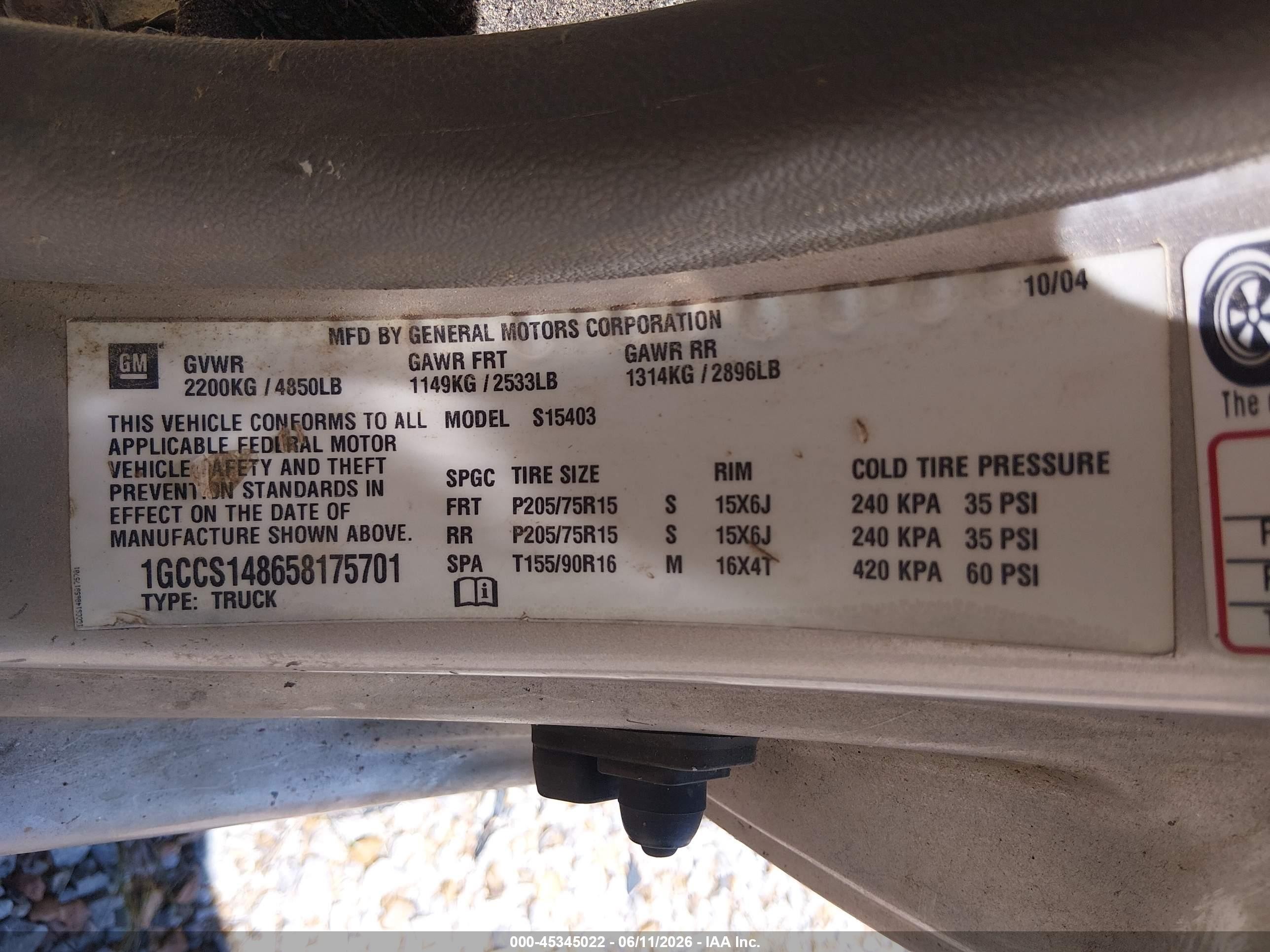 2005 Chevrolet Colorado   Tan vin: 1GCCS148658175701