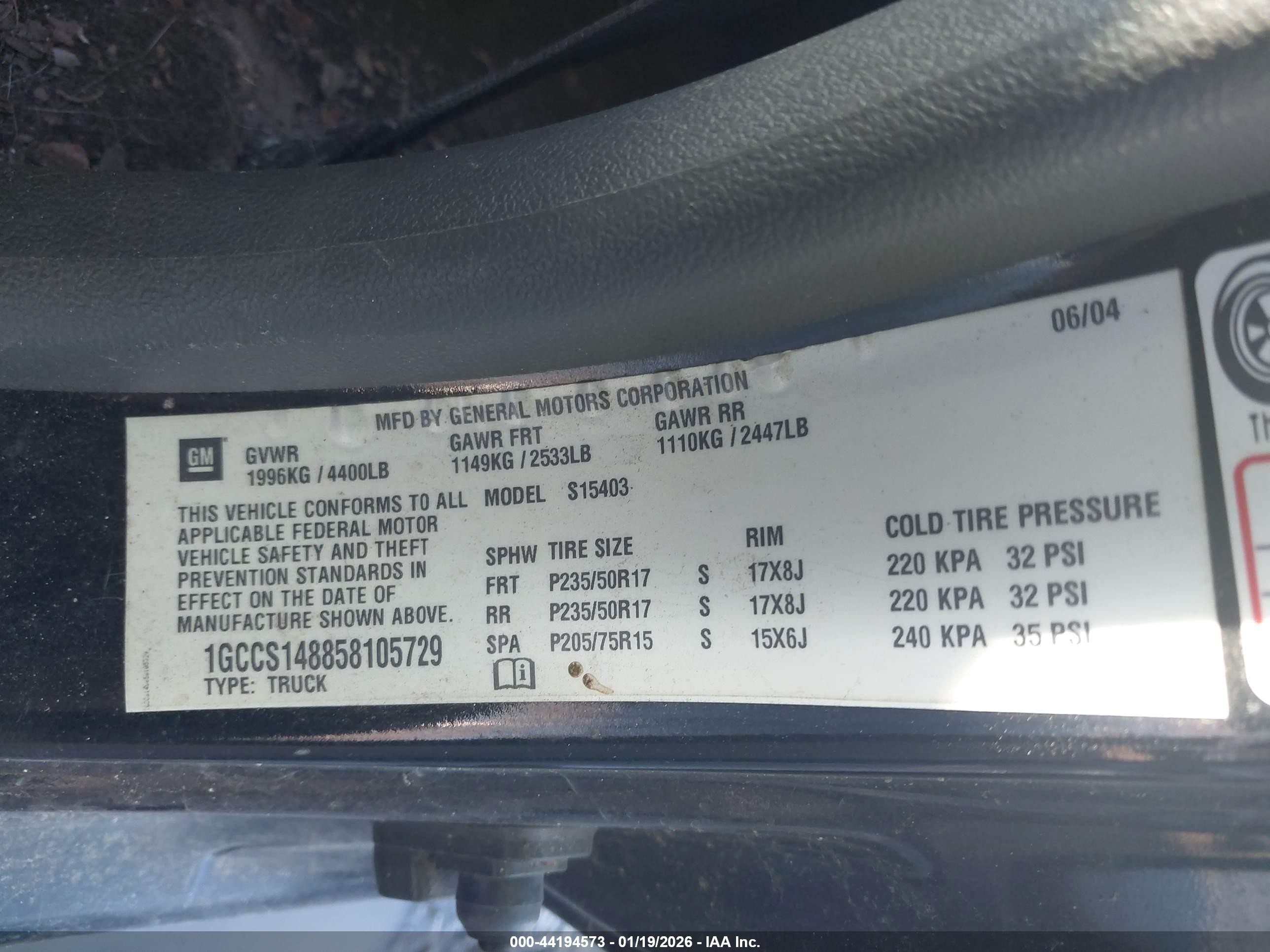 2005 Chevrolet Colorado Ls Black vin: 1GCCS148858105729
