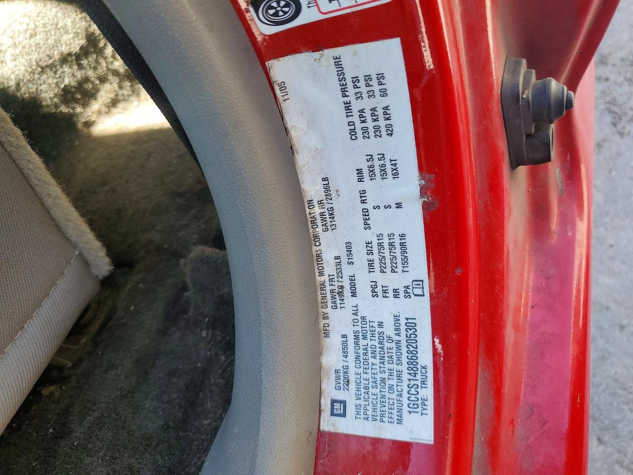 2006 Chevrolet Colorado Red vin: 1GCCS148868205301
