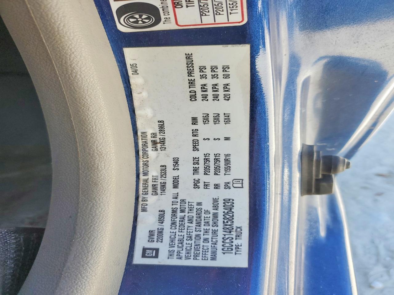 2005 Chevrolet Colorado Blue vin: 1GCCS148X58264039